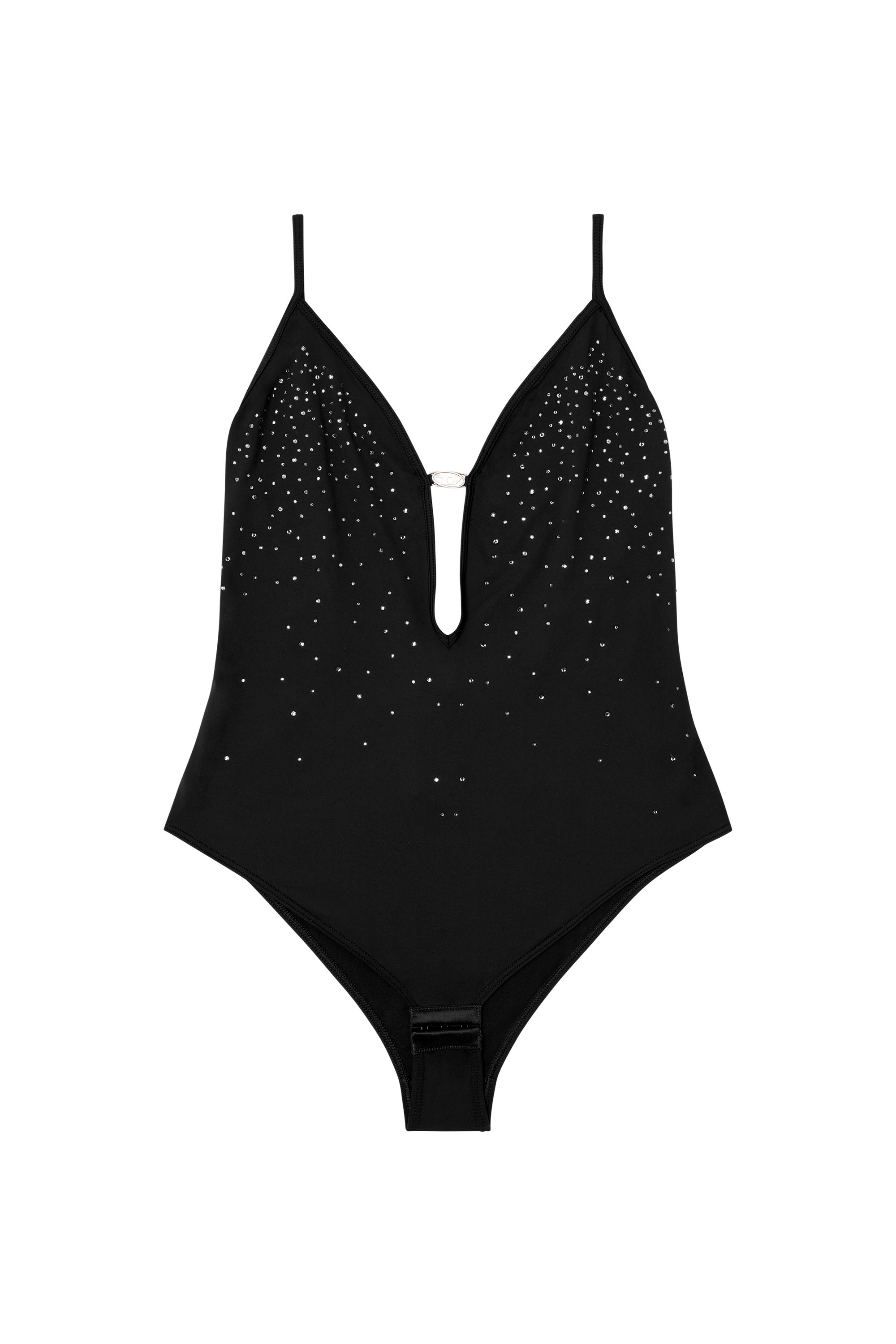 Diesel - UFBY-OVAL-D-BODYSUIT, Woman's Microfibre bodysuit with crystals in Black - 3