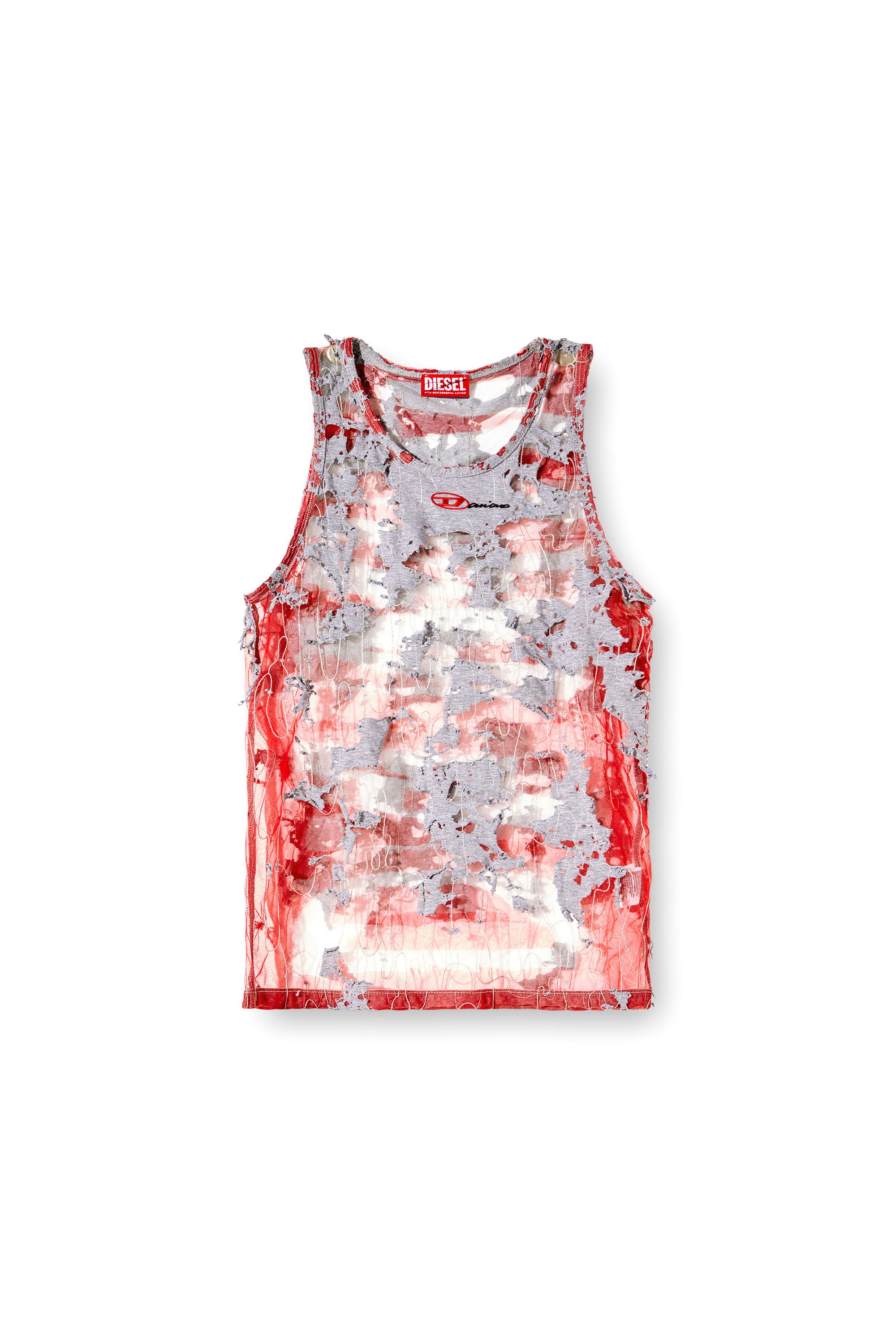 Diesel - T-LIFTY-DEVOR-DD, Unisex's Destroyed tank top in devoré jersey in Red/Grey - 4