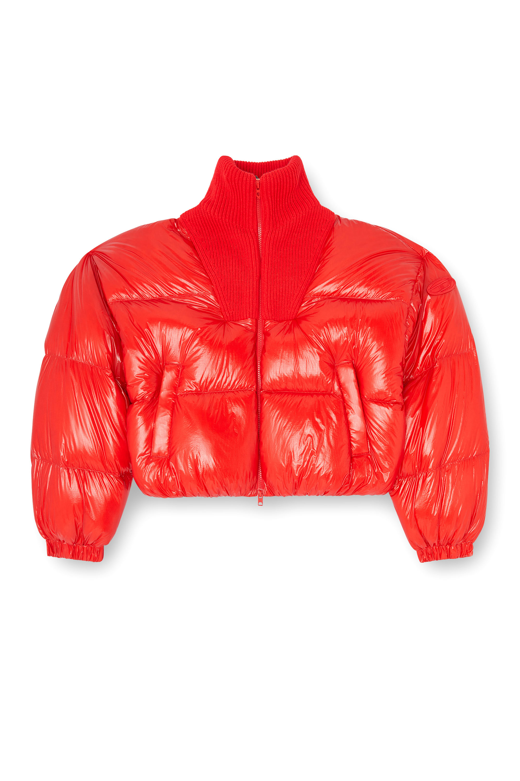 Diesel - W-ARRIOR, Woman's Down puffer jacket in ripstop with knitted collar in null - 2