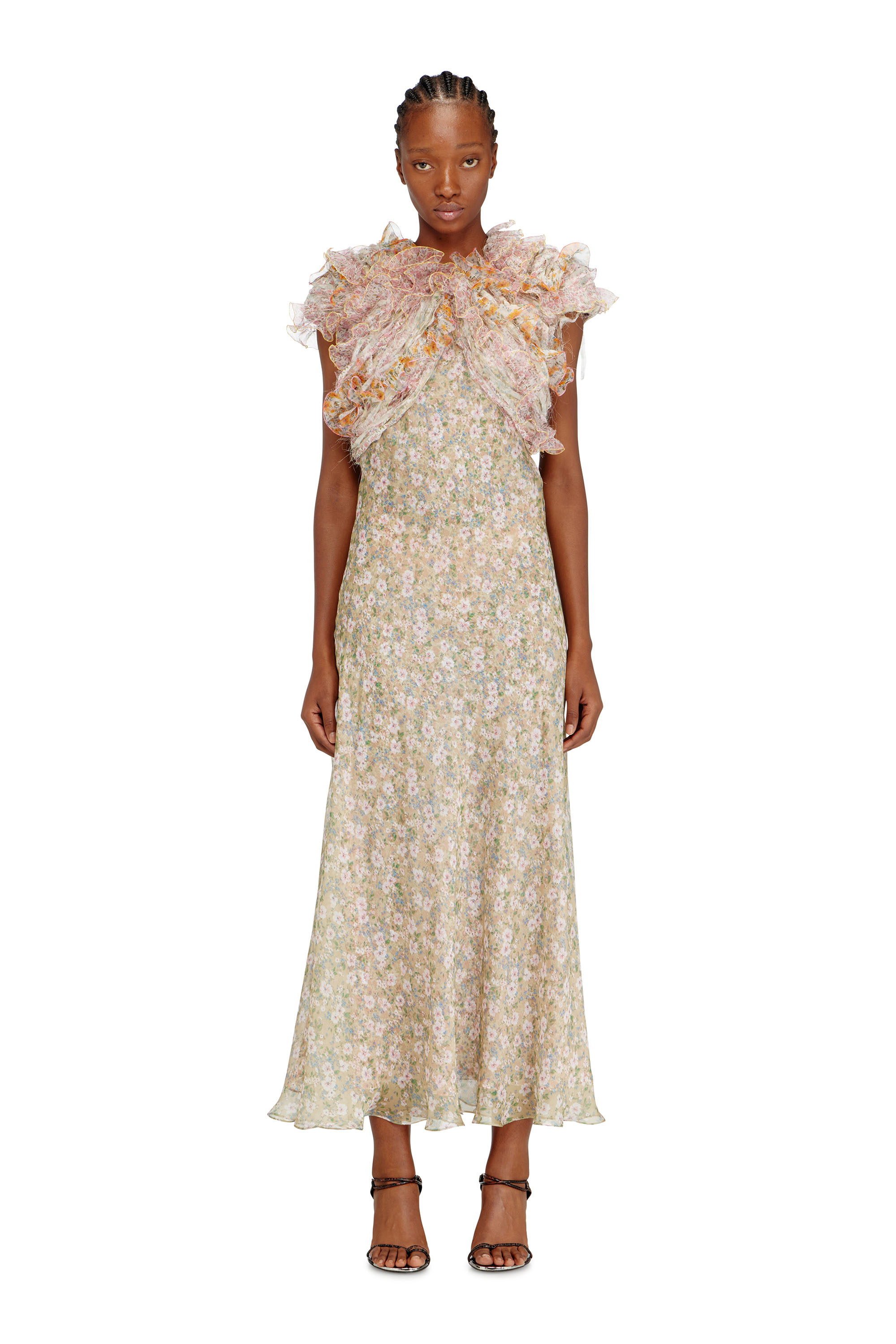 Diesel - D-FIBY, Woman's Silk dress with floral print in Beige - 3