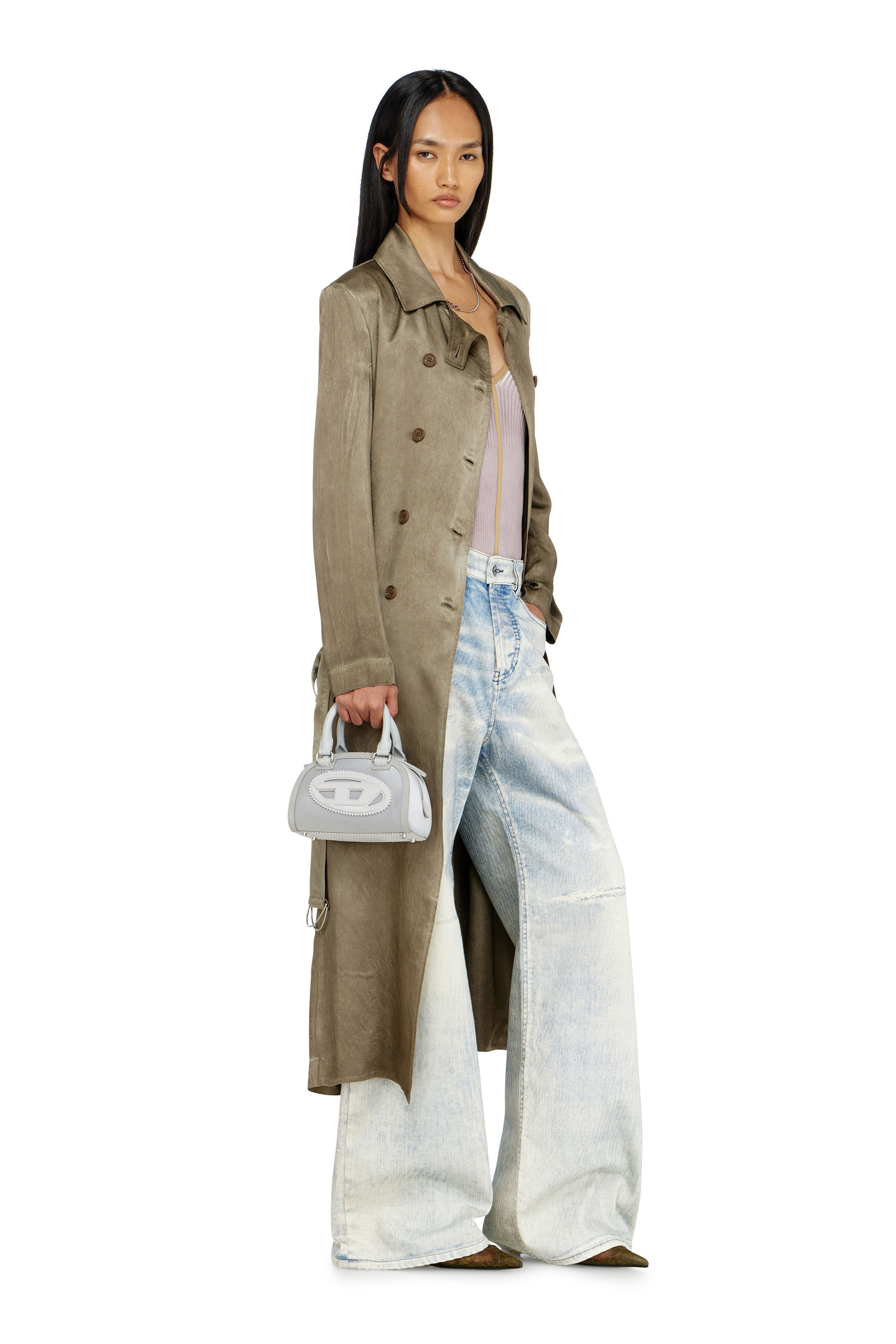 Diesel - G-LADES, Woman's Trench coat in wrinkled satin in Light Brown - 2