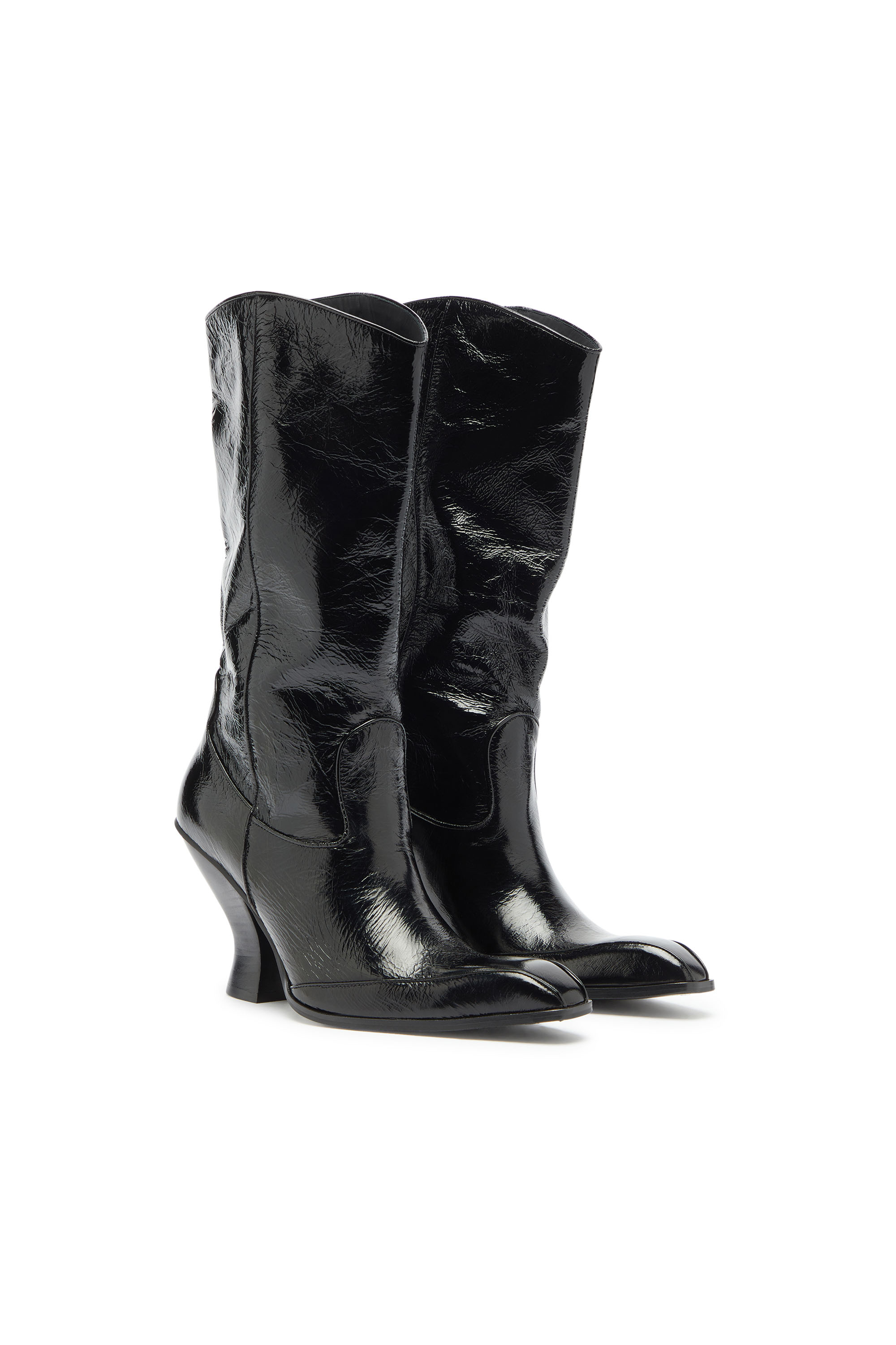 Diesel - D-LUFFY-75-TUBE, Woman's D-Luffy - Knee-high boots in patent leather in Black - 2