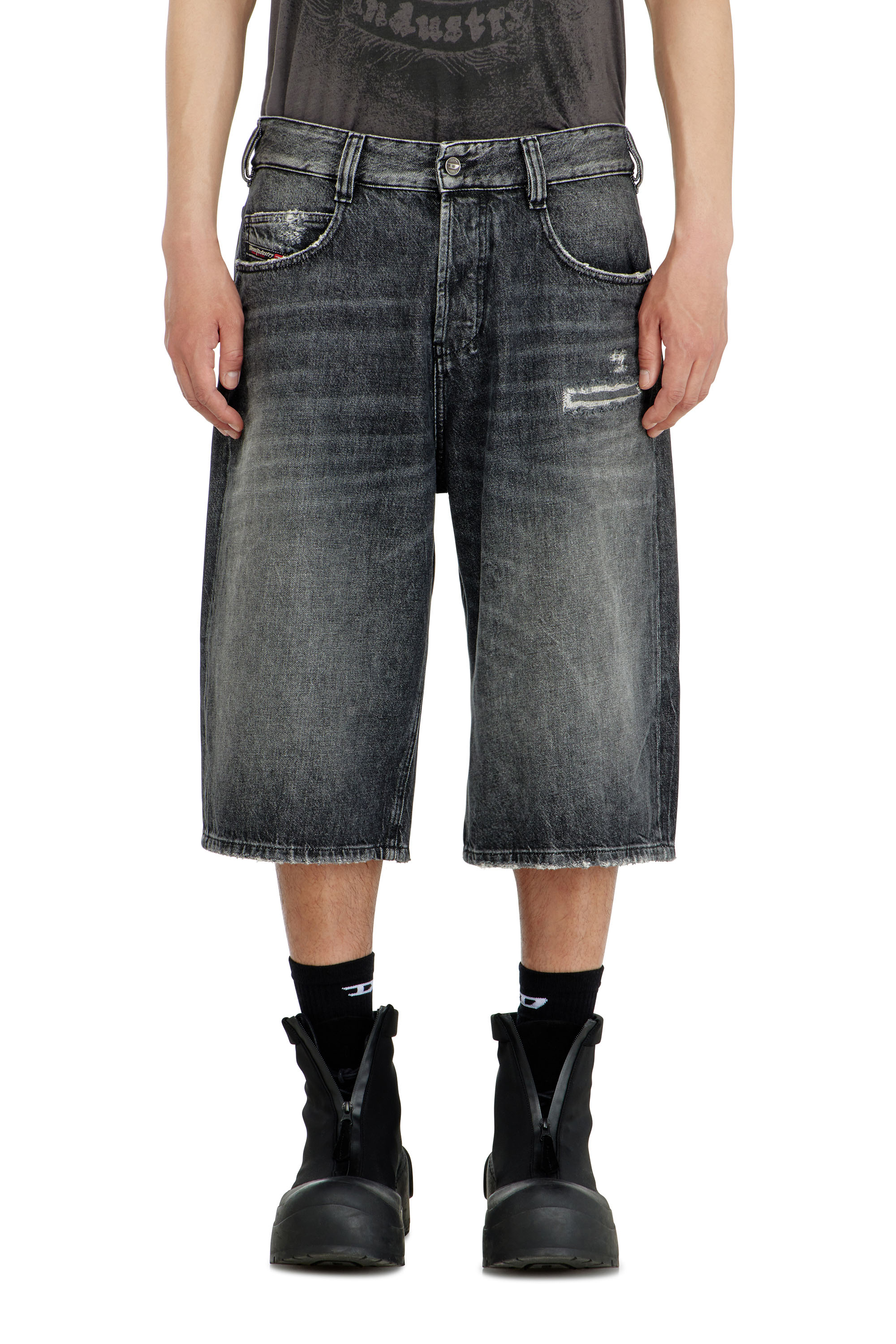 Diesel - D-ENIM-M-SHORT, Unisex's Denim relaxed shorts with abrasions in Grey - 4