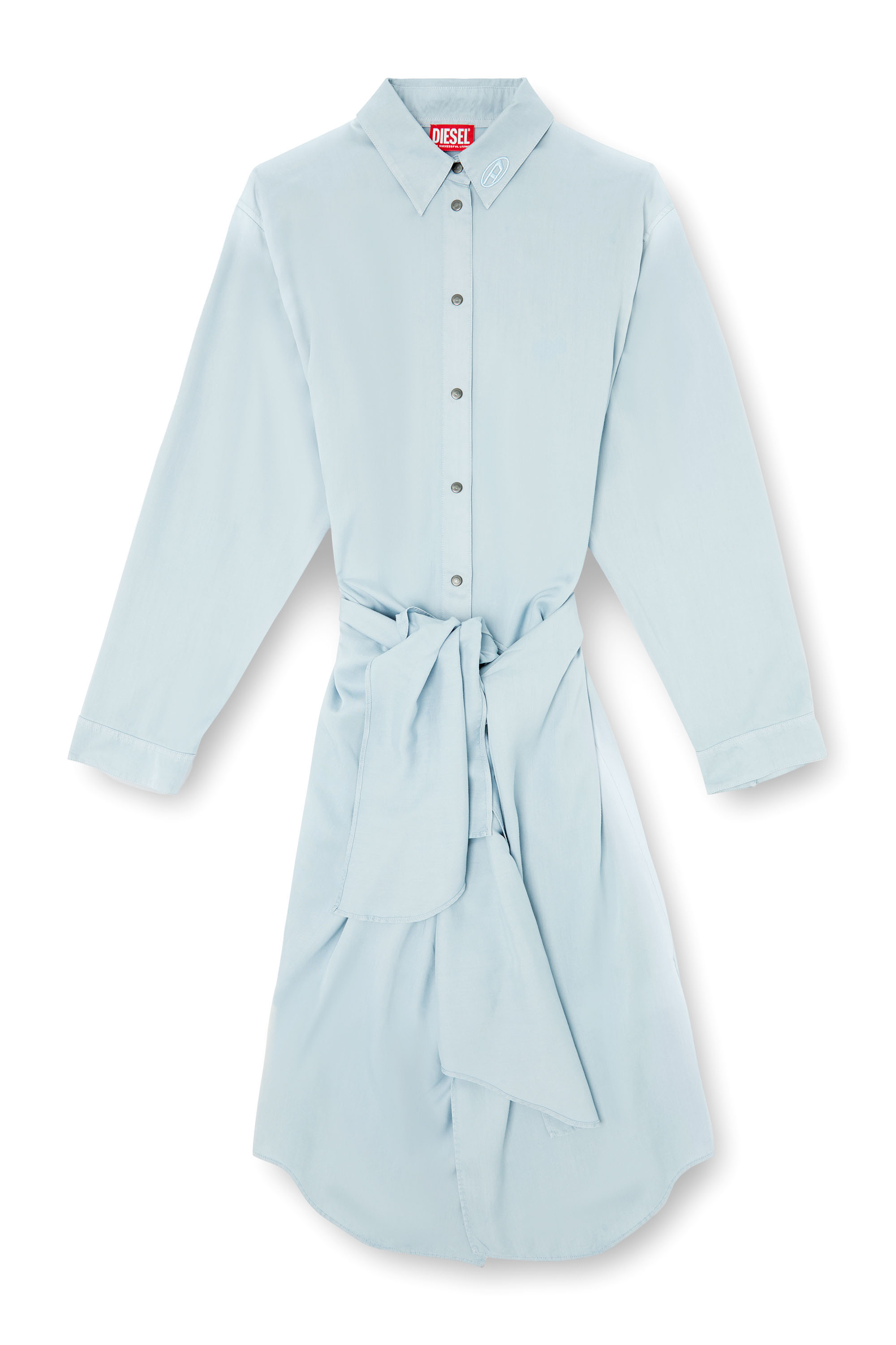 Diesel - D-ILETTA-R1, Woman's Wrap shirt dress in treated twill in Light Blue - 2