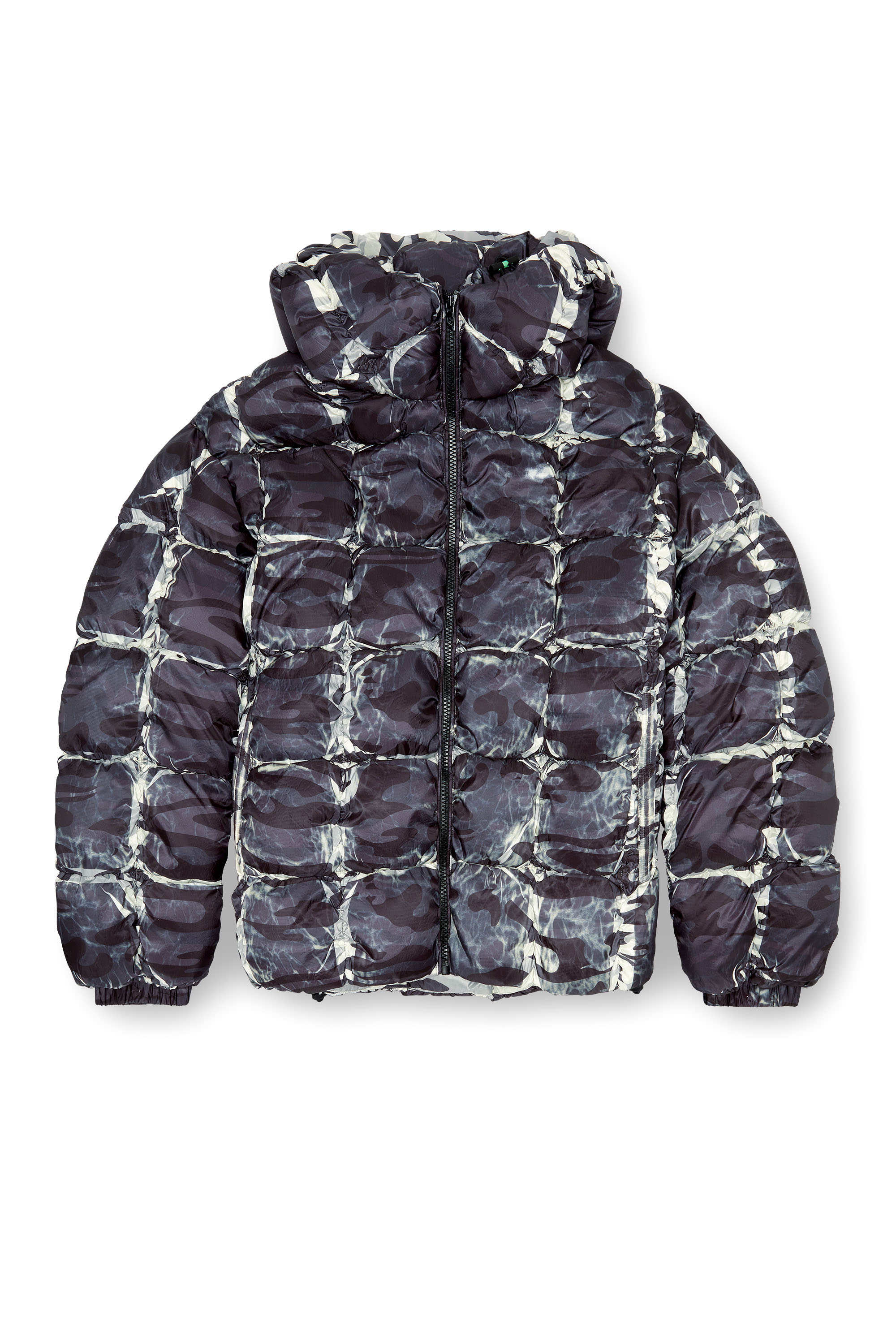 Diesel - W-CLAUS-CAMU, Man's Hooded puffer jacket with camo print in Grey - 2