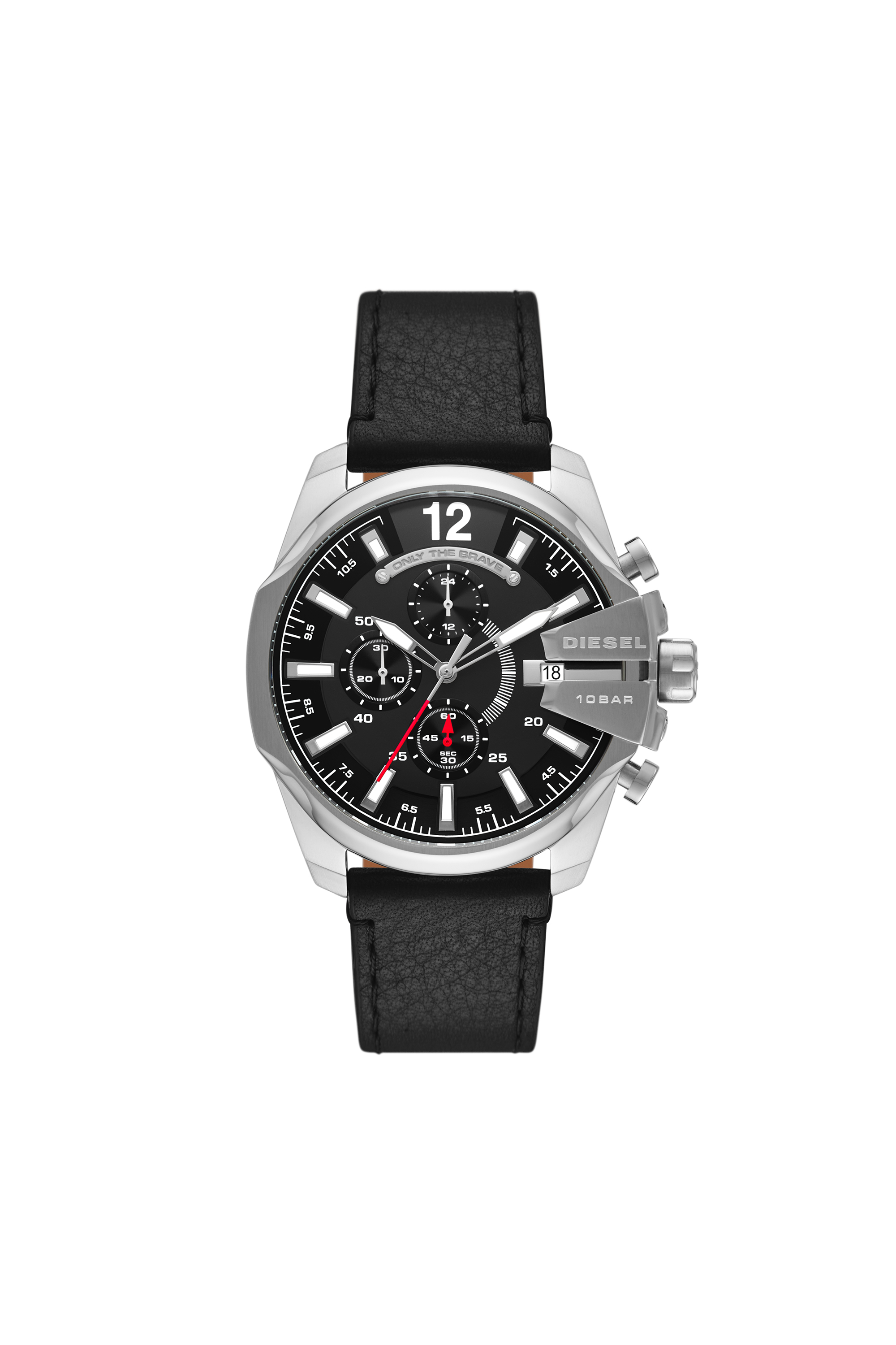 Diesel - DZ4592, Man's Baby chief chronograph black denim and leather watch in Black/Grey - 1