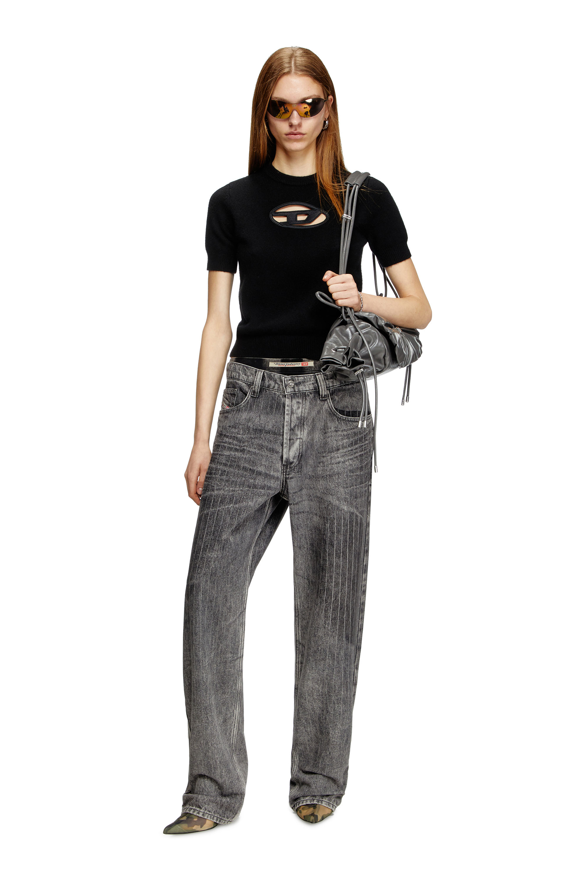 Diesel - M-ARGARIN-SS, Woman's Short-sleeve jumper in cashmere blend in Black - 1