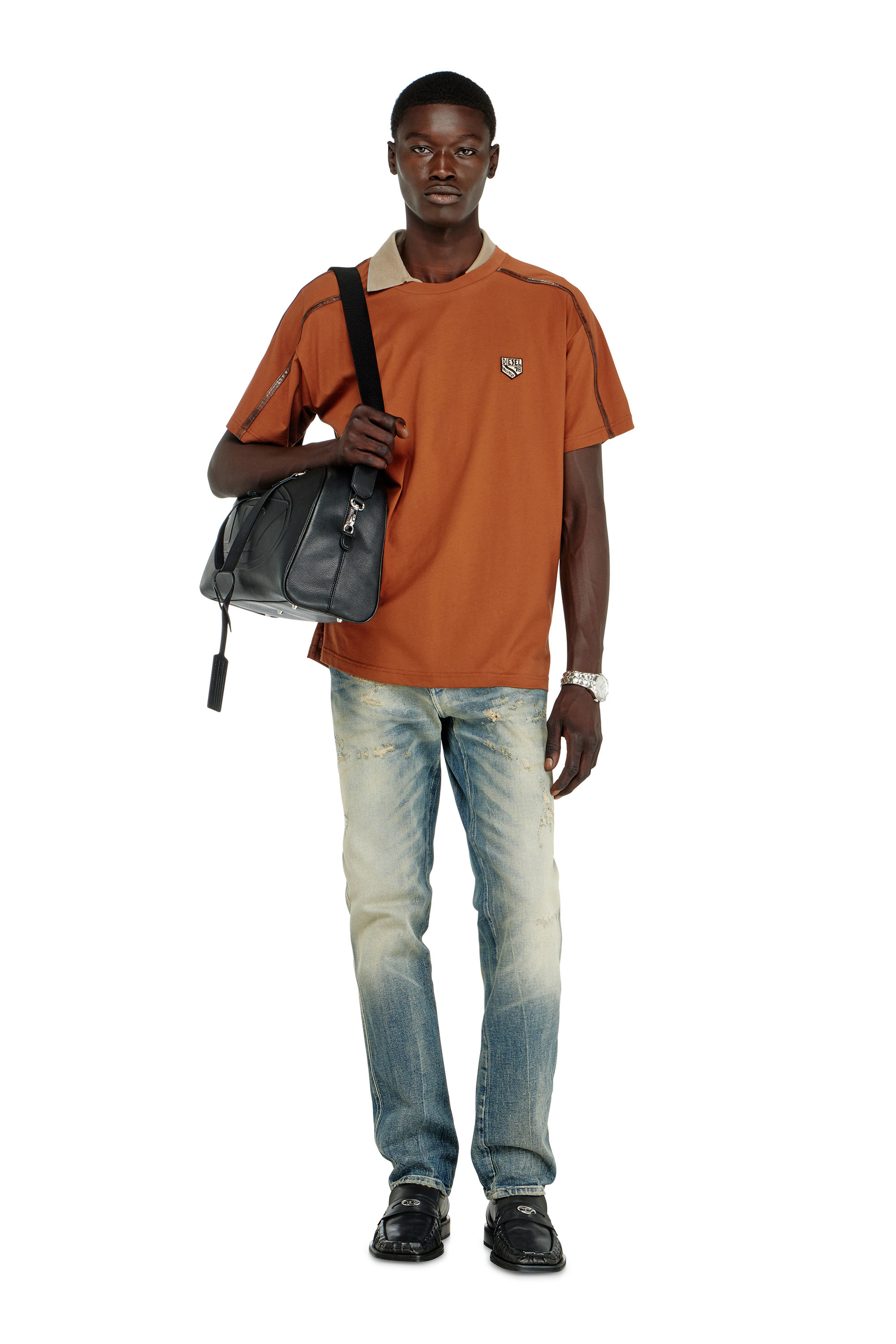 Diesel - T-NORM-FL, Man's T-shirt with contrast trims and logo patch in null - 3