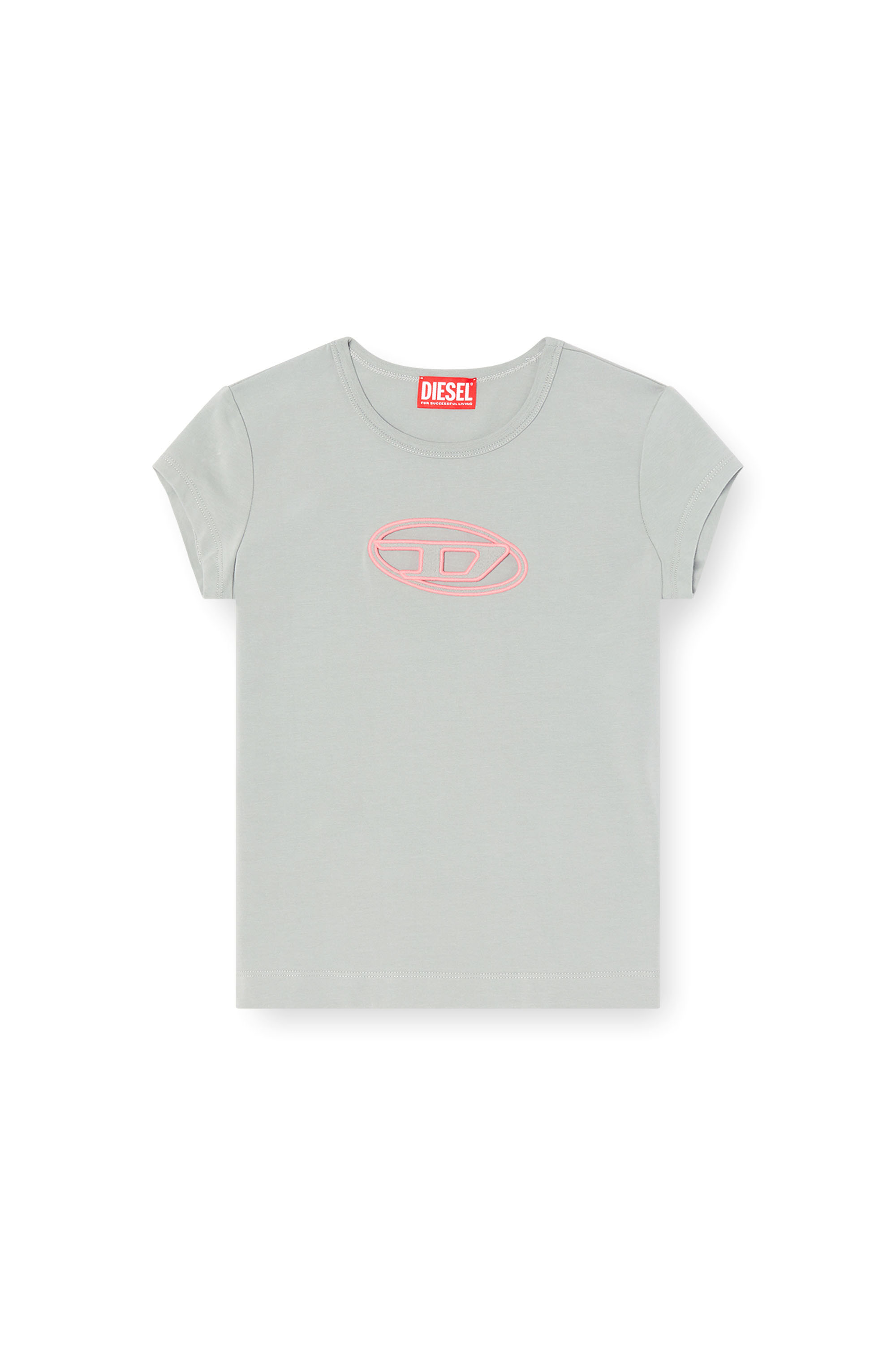 Diesel - T-ANGIE, Woman's T-shirt with peekaboo logo in Light Grey - 2