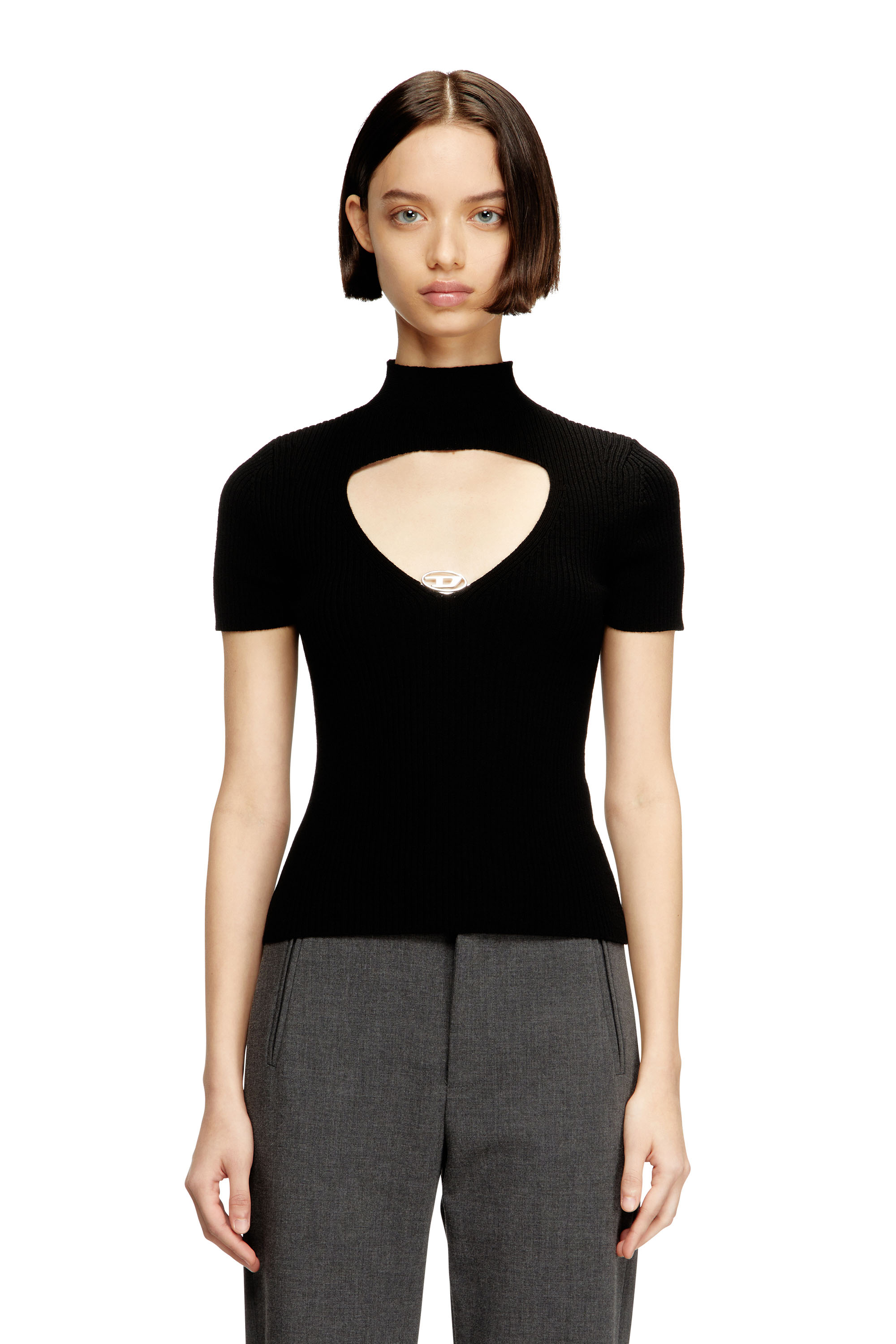 Diesel - M-OLIVE, Woman's Cut-out wool-knit top in Black - 3