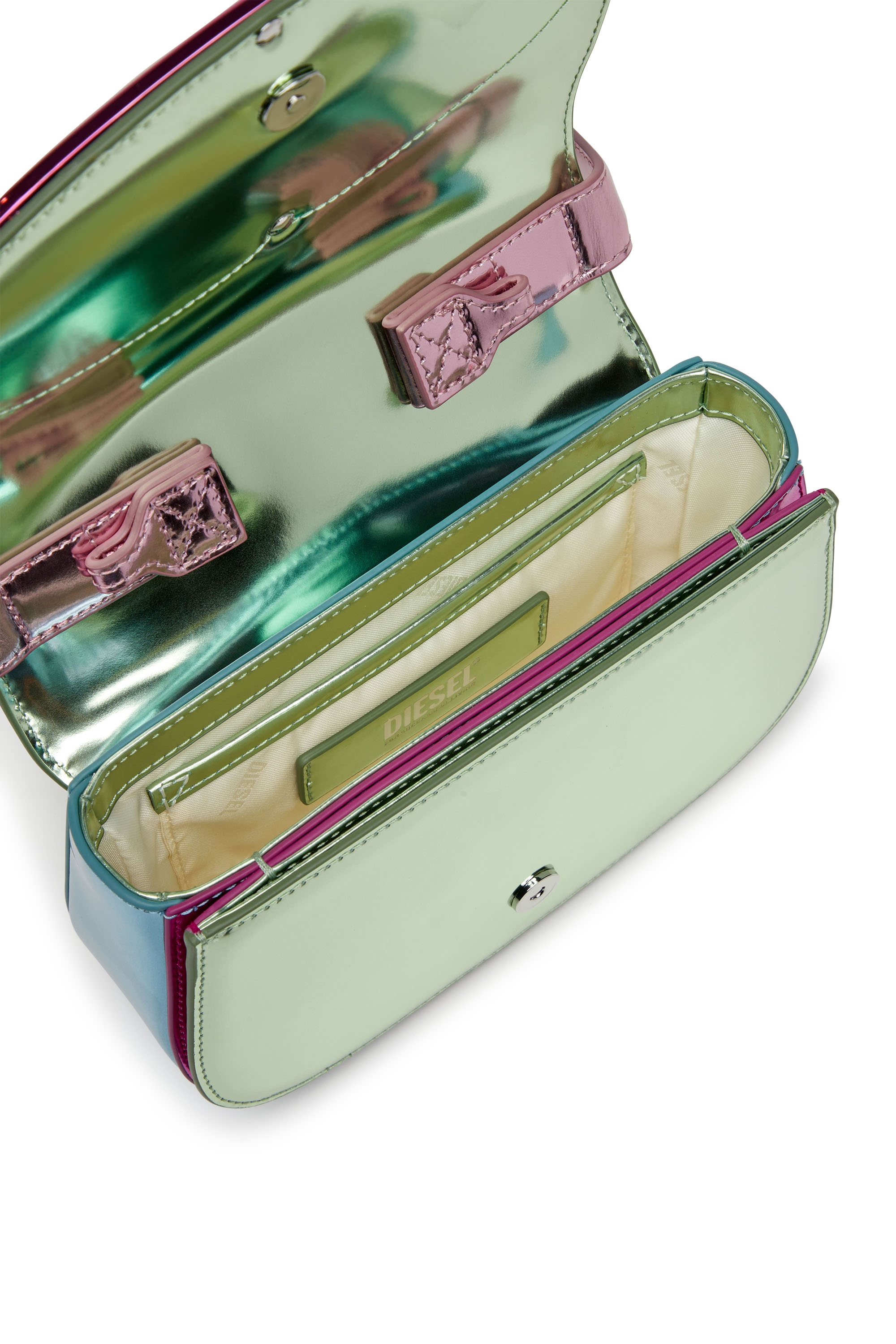 Diesel - 1DR, Woman's 1DR-Iconic shoulder bag in mirror leather in Green/Pink - 3