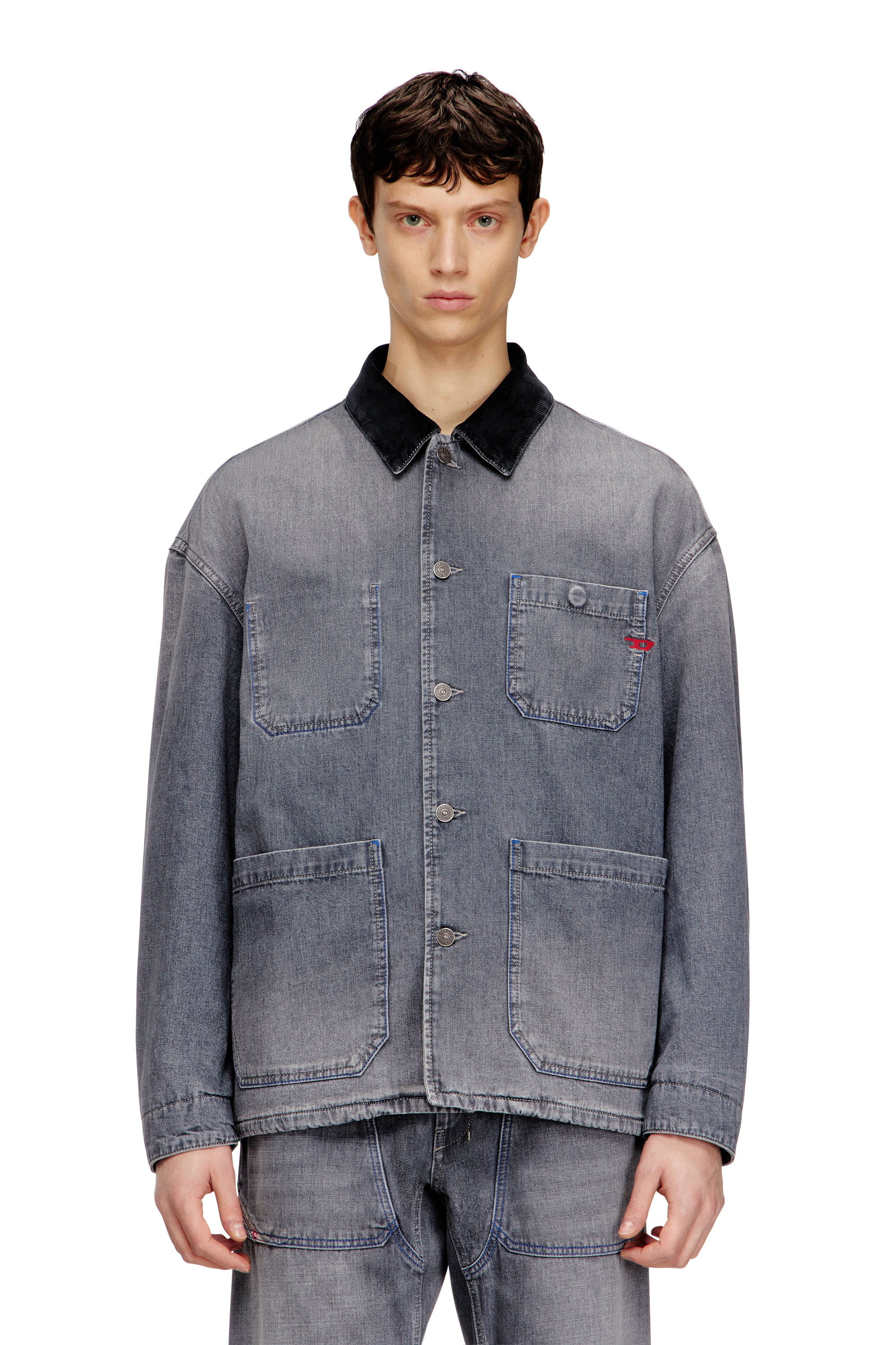 Diesel - D-STACK-U-L, Unisex's Utility-style denim jacket with contrasting collar in Grey - 2