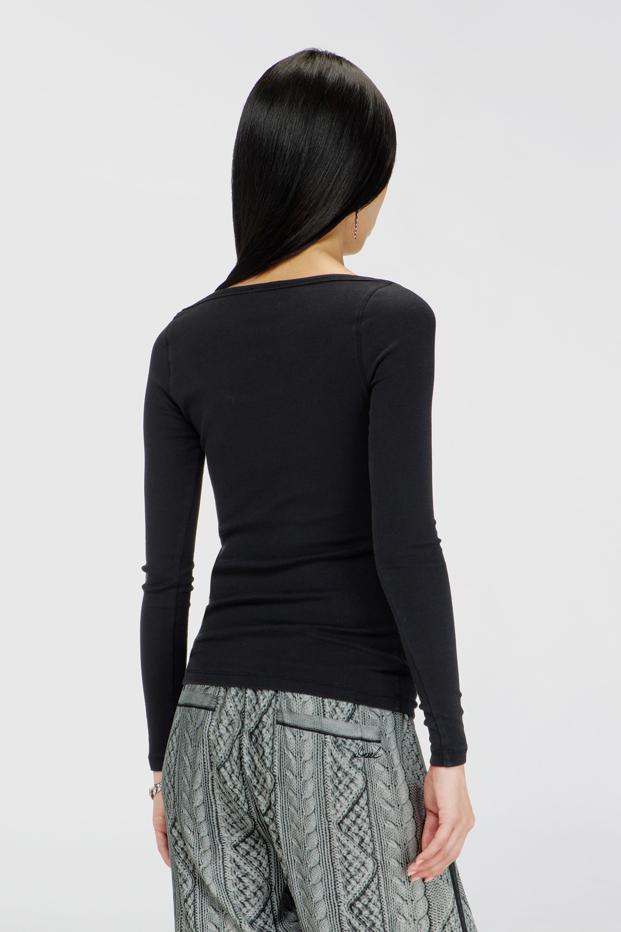 Diesel - T-BAL-OD, Woman's Long sleeve ribbed top with metallic Oval D in Black - 4