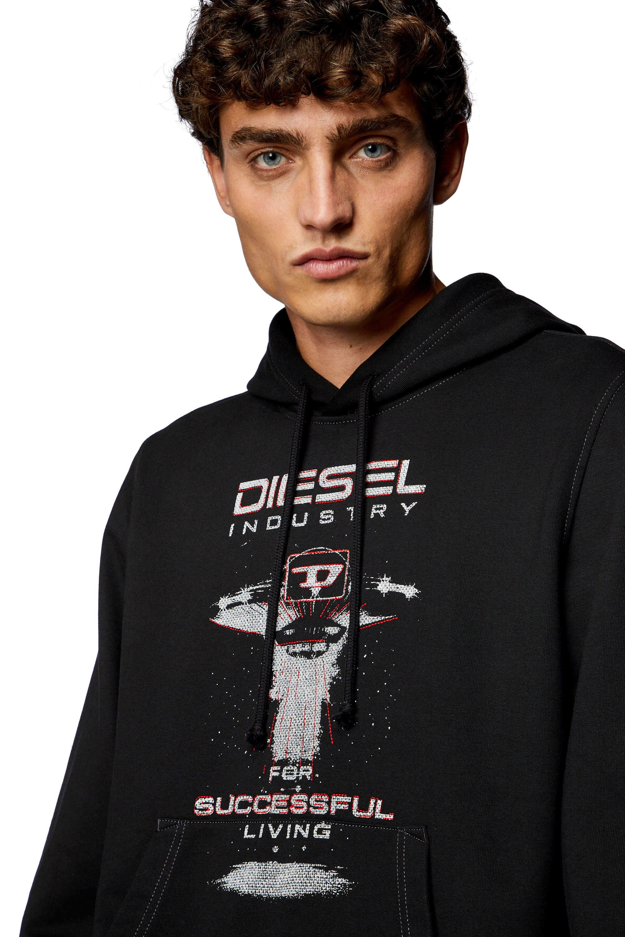 Diesel - S-GINN-HOOD-K36, Man's Hoodie with spaceship print in Black - 5