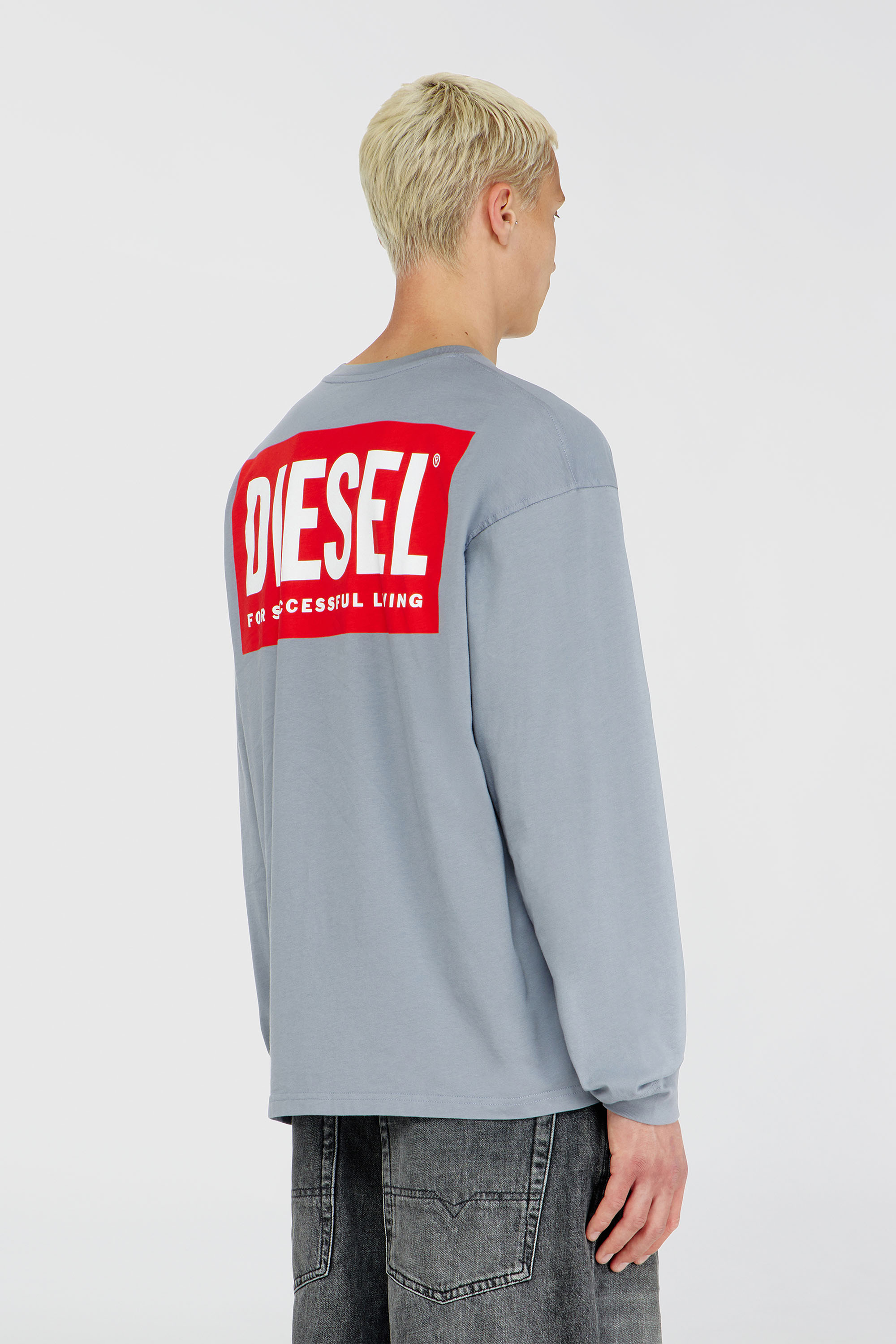 Diesel - T-BOXT-LS-BISK, Man's Relaxed long-sleeve T-shirt with Biscotto logo in Light Blue - 4