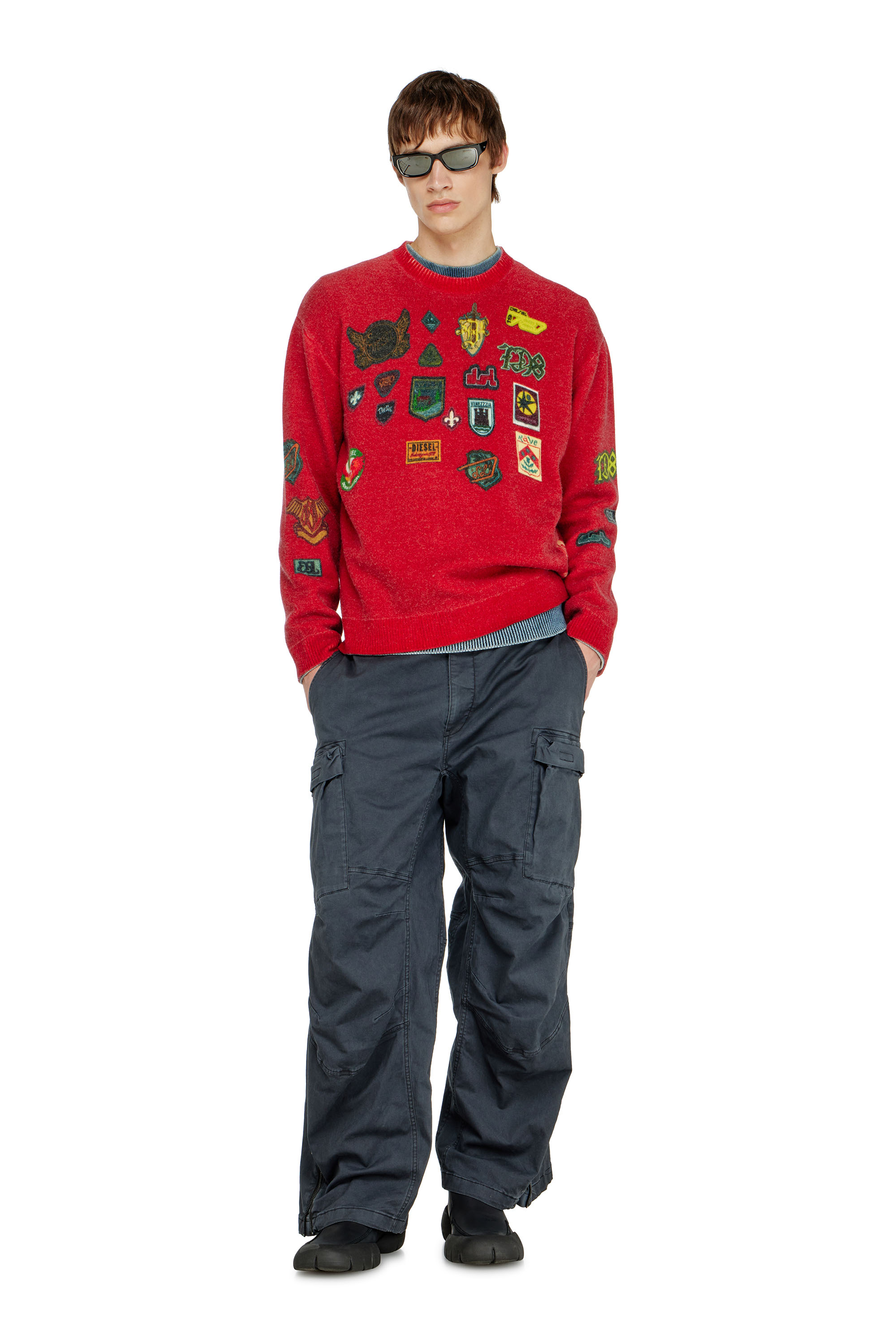 Diesel - K-PATCY, Man's Wool jumper with printed patches in Red - 1