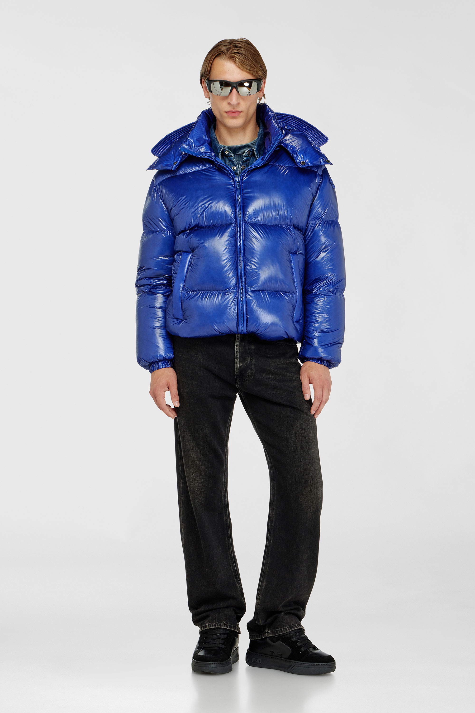 Diesel - W-ROLFYS-WRD-BKCP, Man's Down puffer jacket with detachable hood in Blue - 1