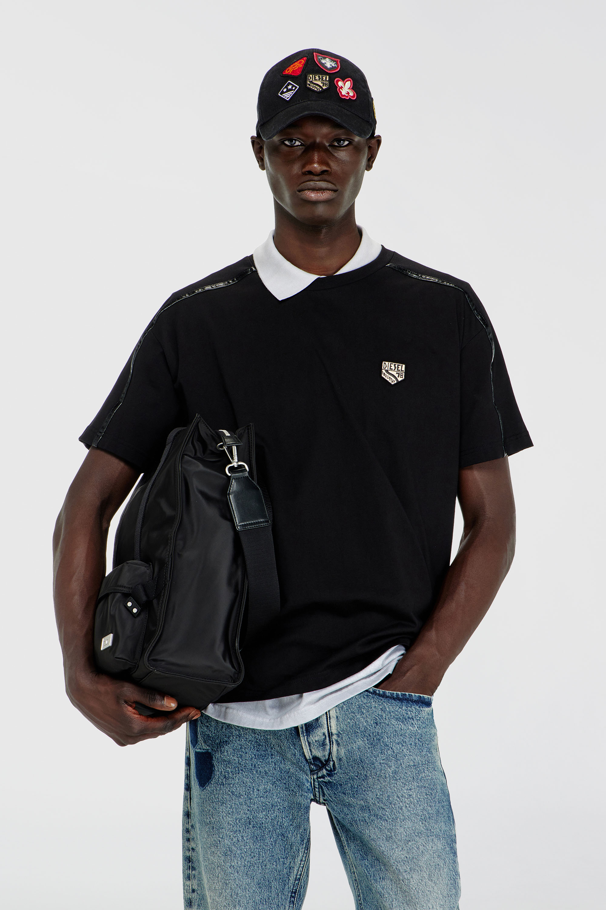 Diesel - T-NORM-FL, Man's T-shirt with contrast trims and logo patch in Black - 3