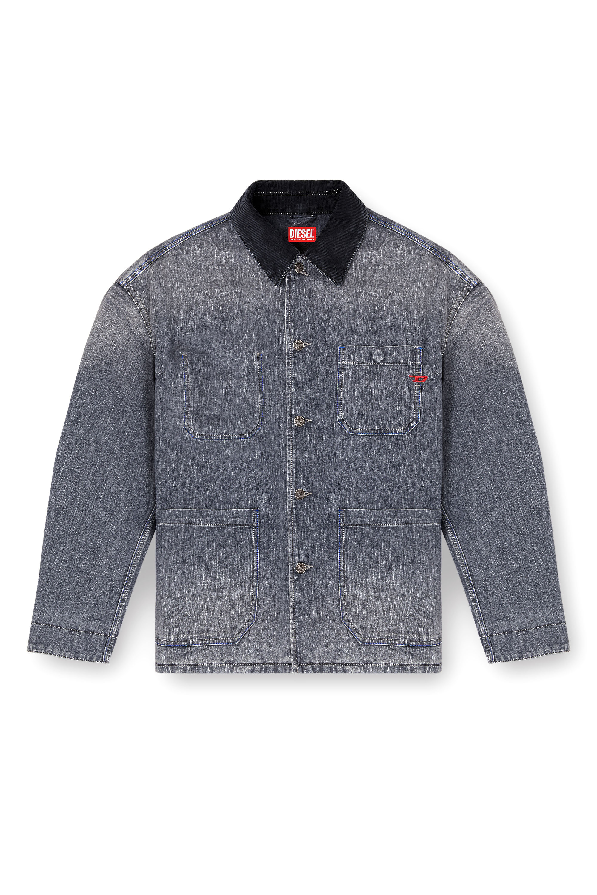 Diesel - D-STACK-U-L, Unisex's Utility-style denim jacket with contrasting collar in Grey - 4