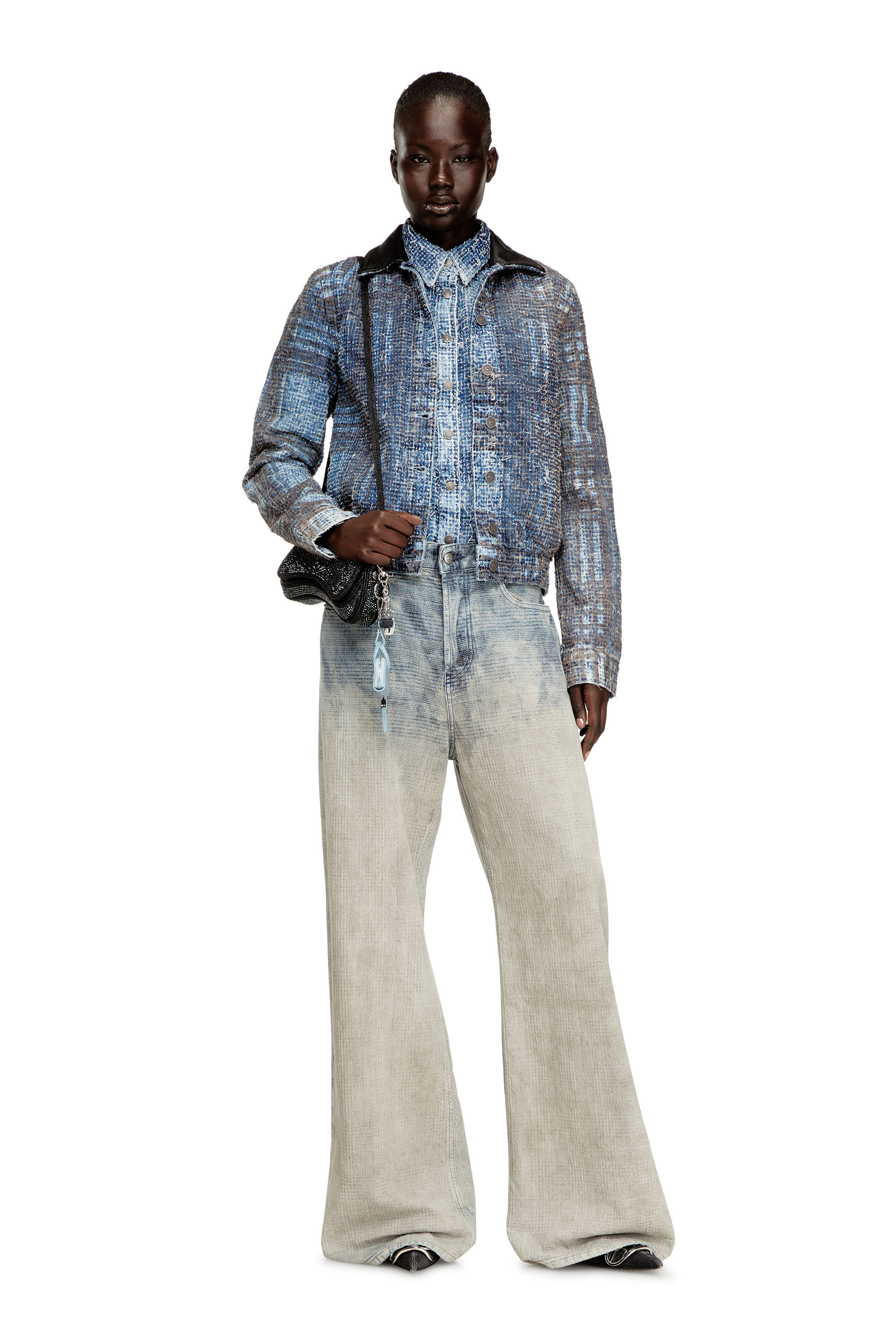 Diesel - DE-ATELI-S, Woman's Cropped jacket in graphic bouclé denim in Blue - 2