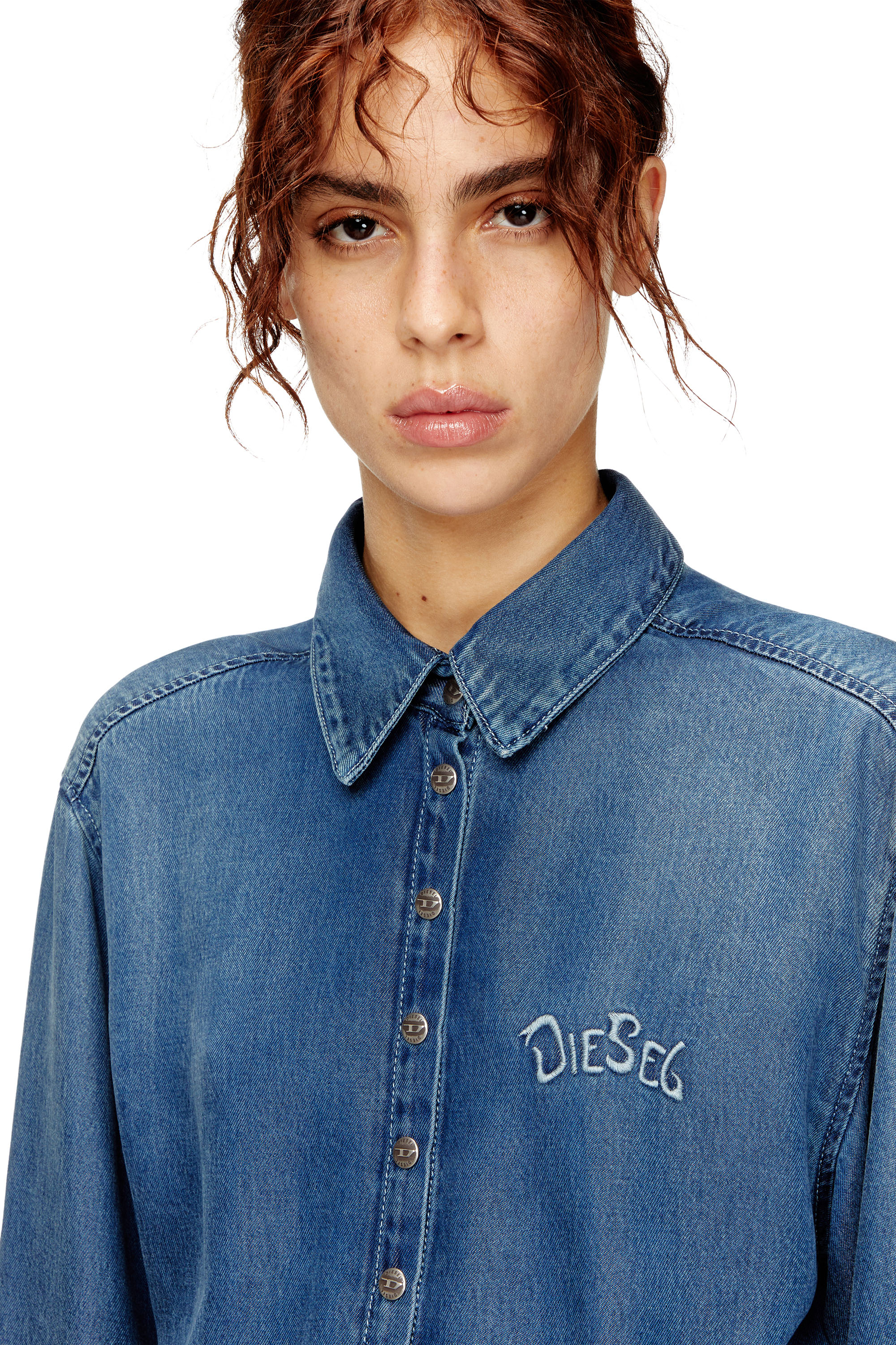 Women's Denim dress with back embroidery | Blue | Diesel