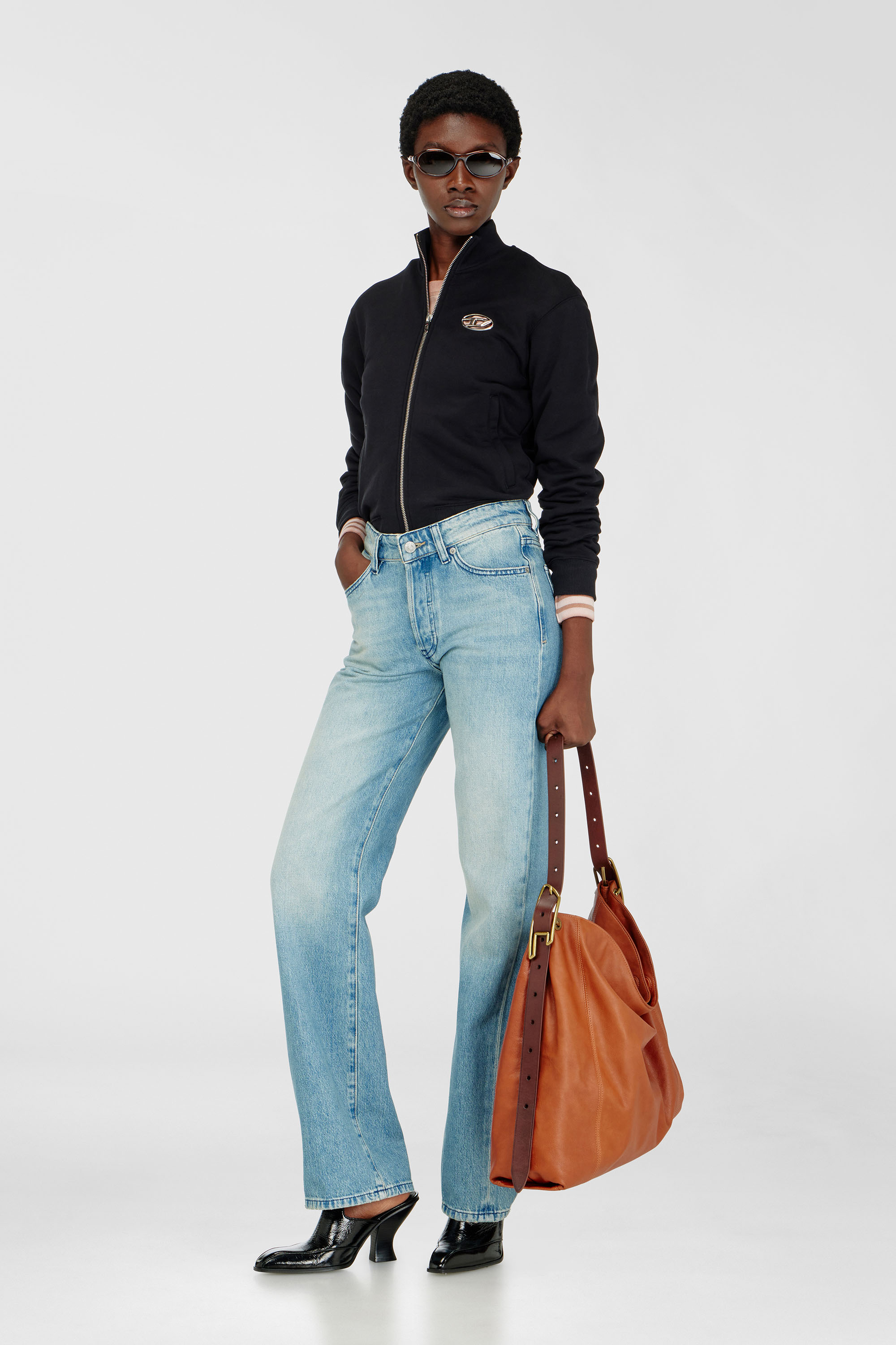Women's Zip-up sweatshirt with cut-out logo | Black | Diesel