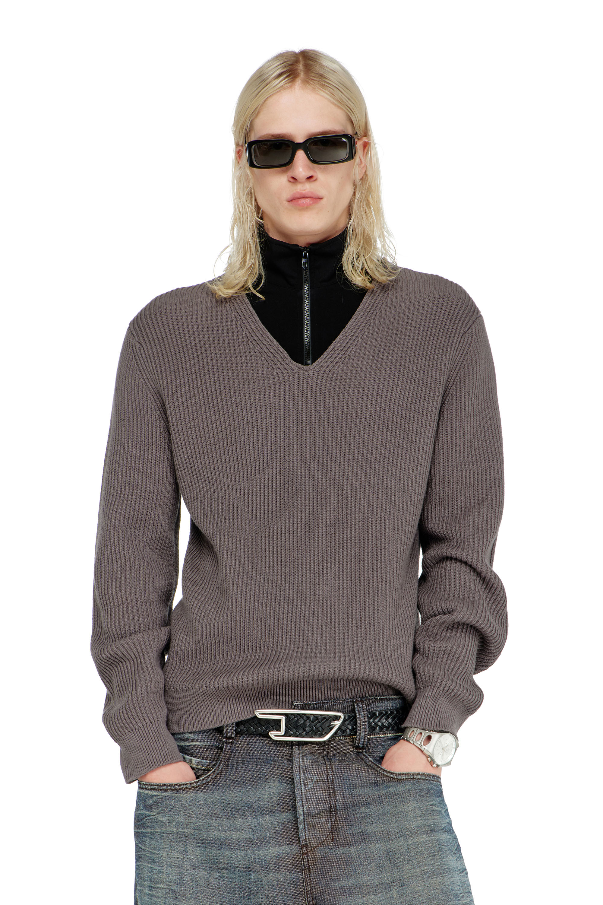 Diesel - K-MAMU, Man's Half-zip sweater with layered neckline in null - 1
