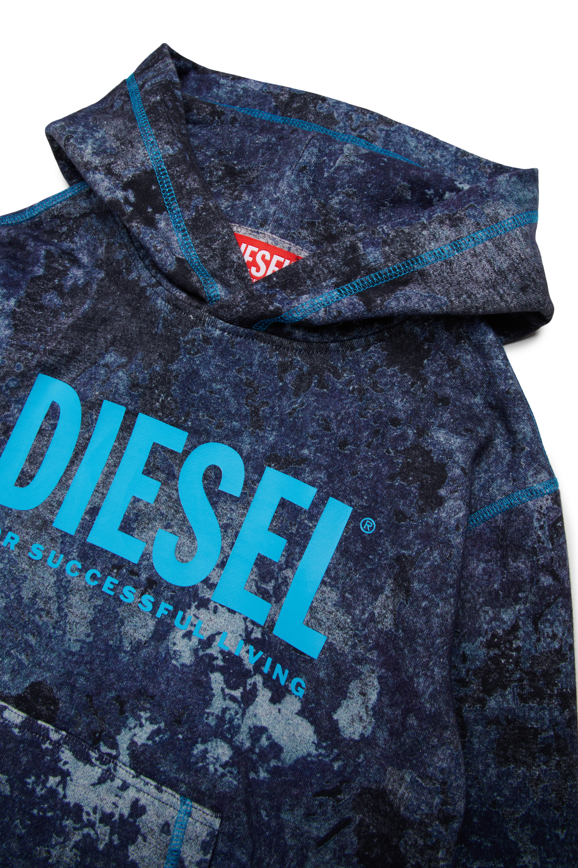 Diesel - SMIM OVER, Man's Hoodie with all-over marble print in Blue - 3