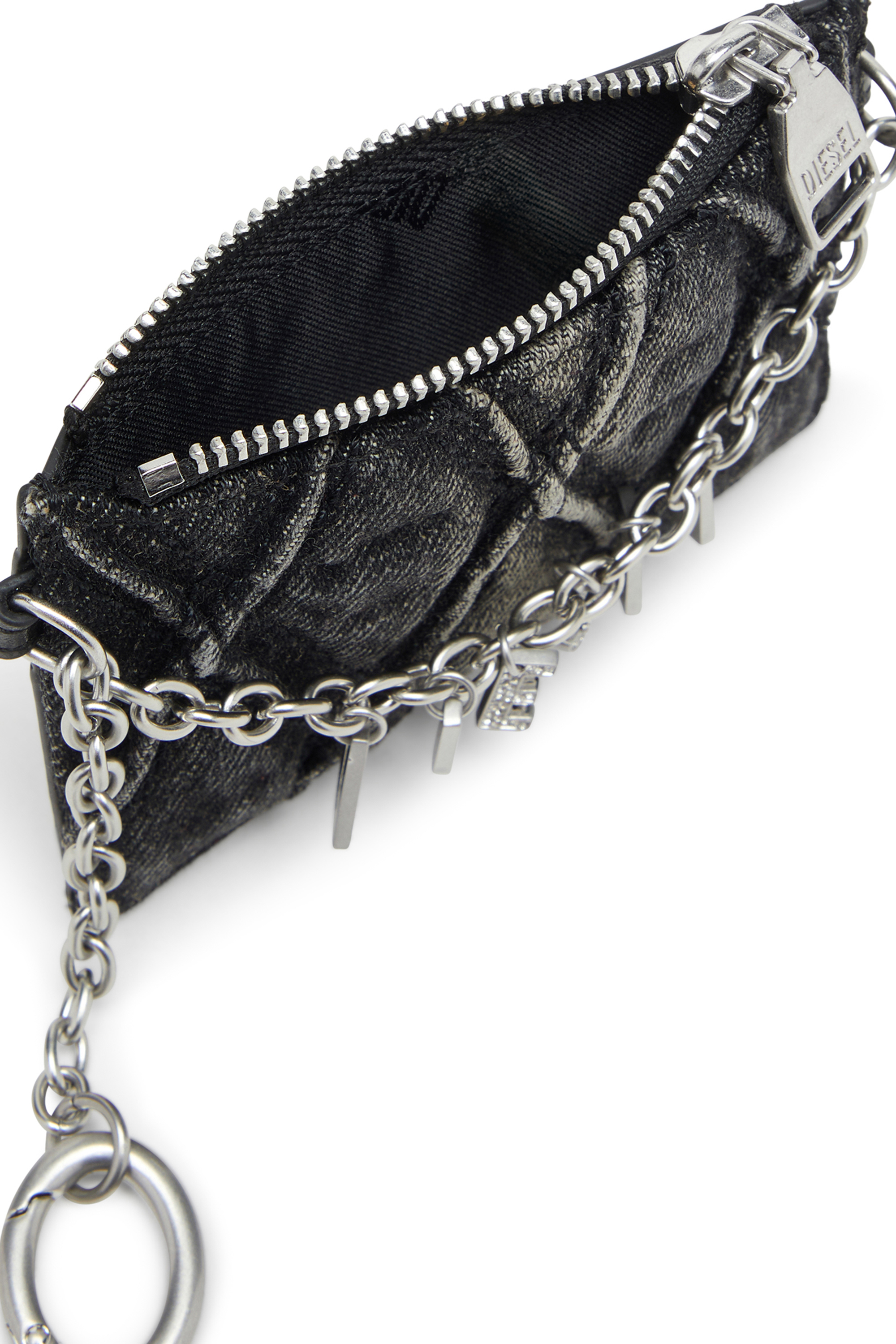 Diesel - CARD HOLDER WITH CHAIN, Woman's Card holder with chain and zip coin pocket in Dark grey - 3