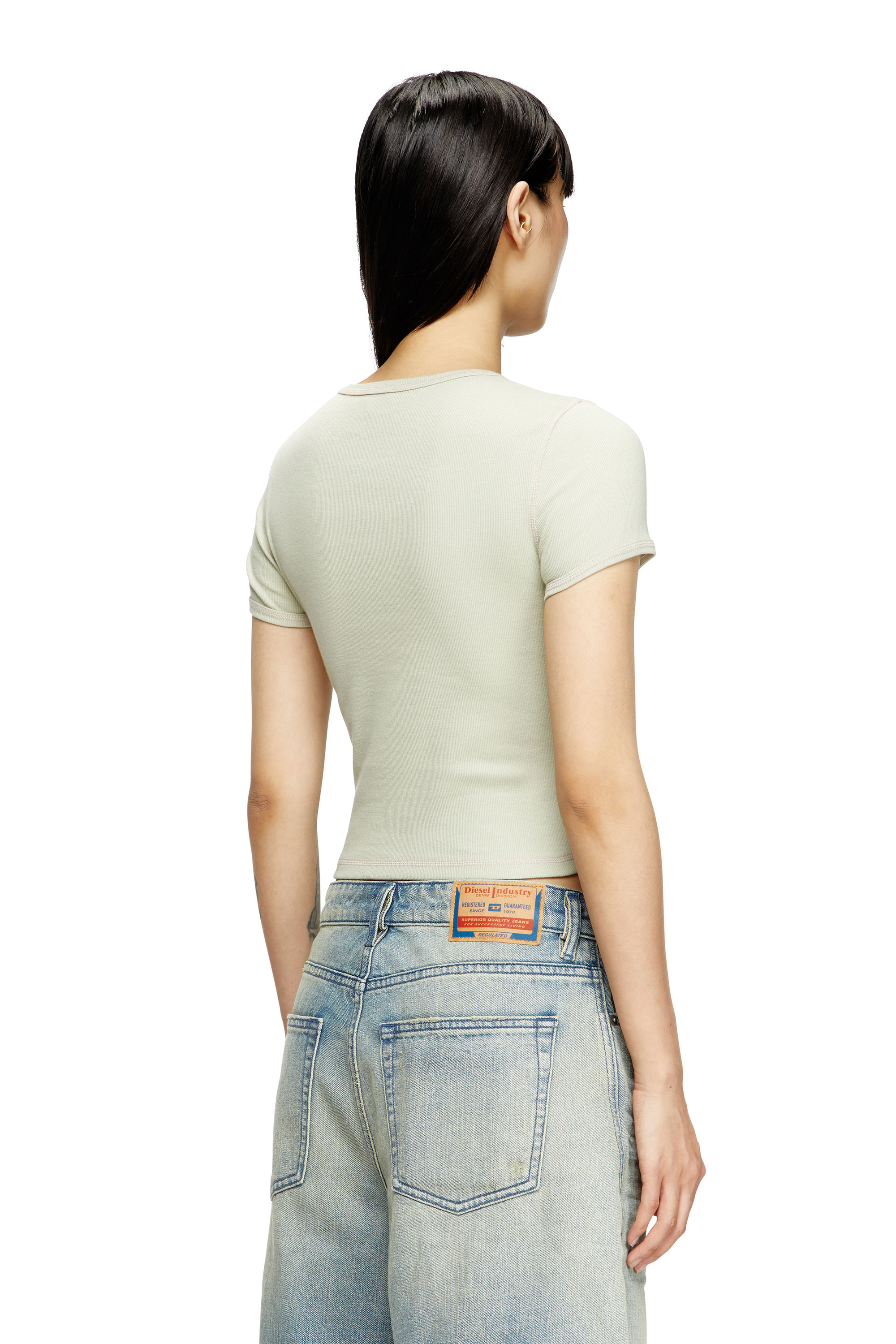 Diesel - T-ELE, Woman's Ribbed T-shirt with watercolour heart D in Light Grey - 2