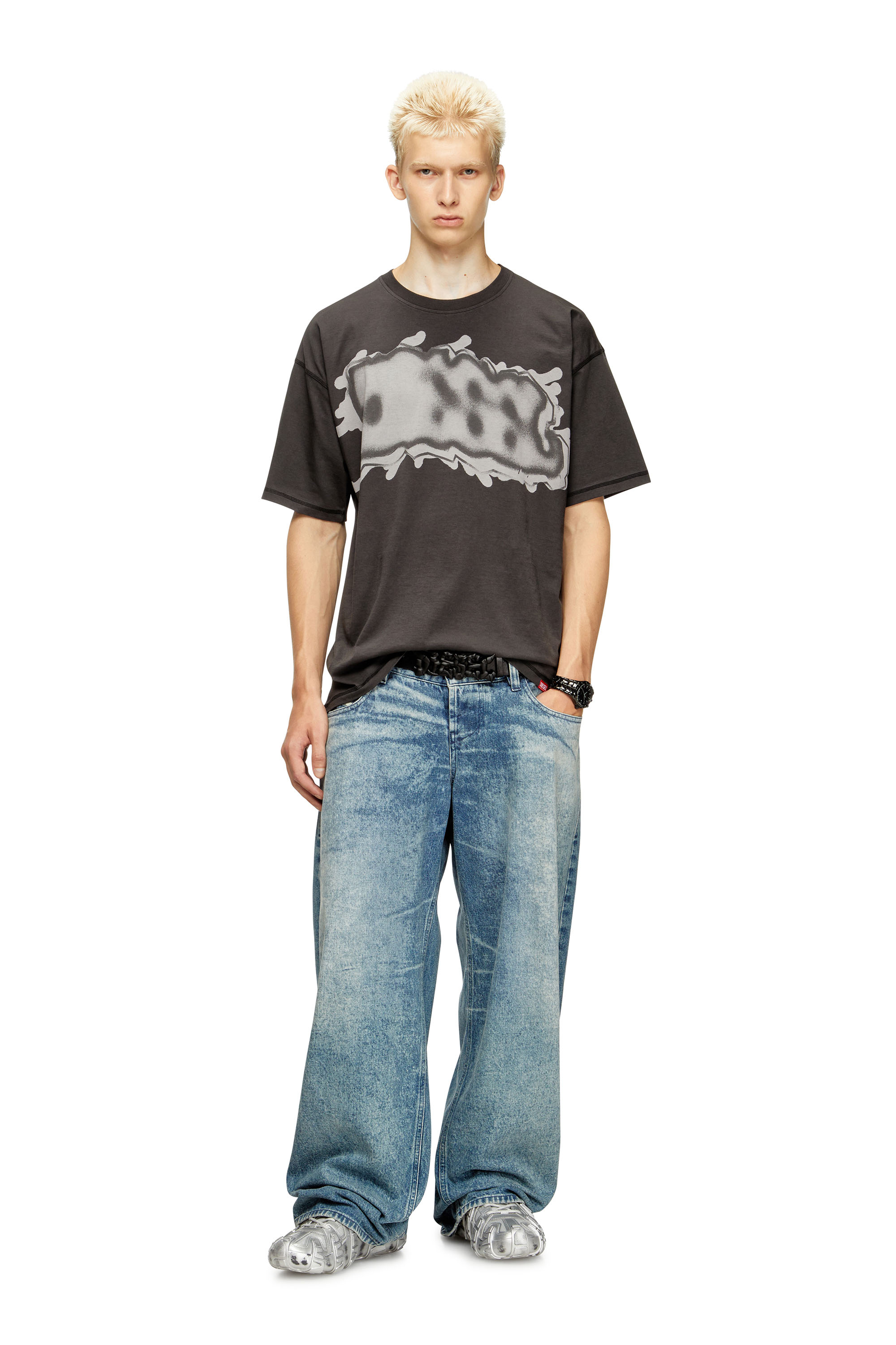 Diesel - T-LEONARD-IHBJ, Man's T-shirt with graffiti print in Dark grey - 1