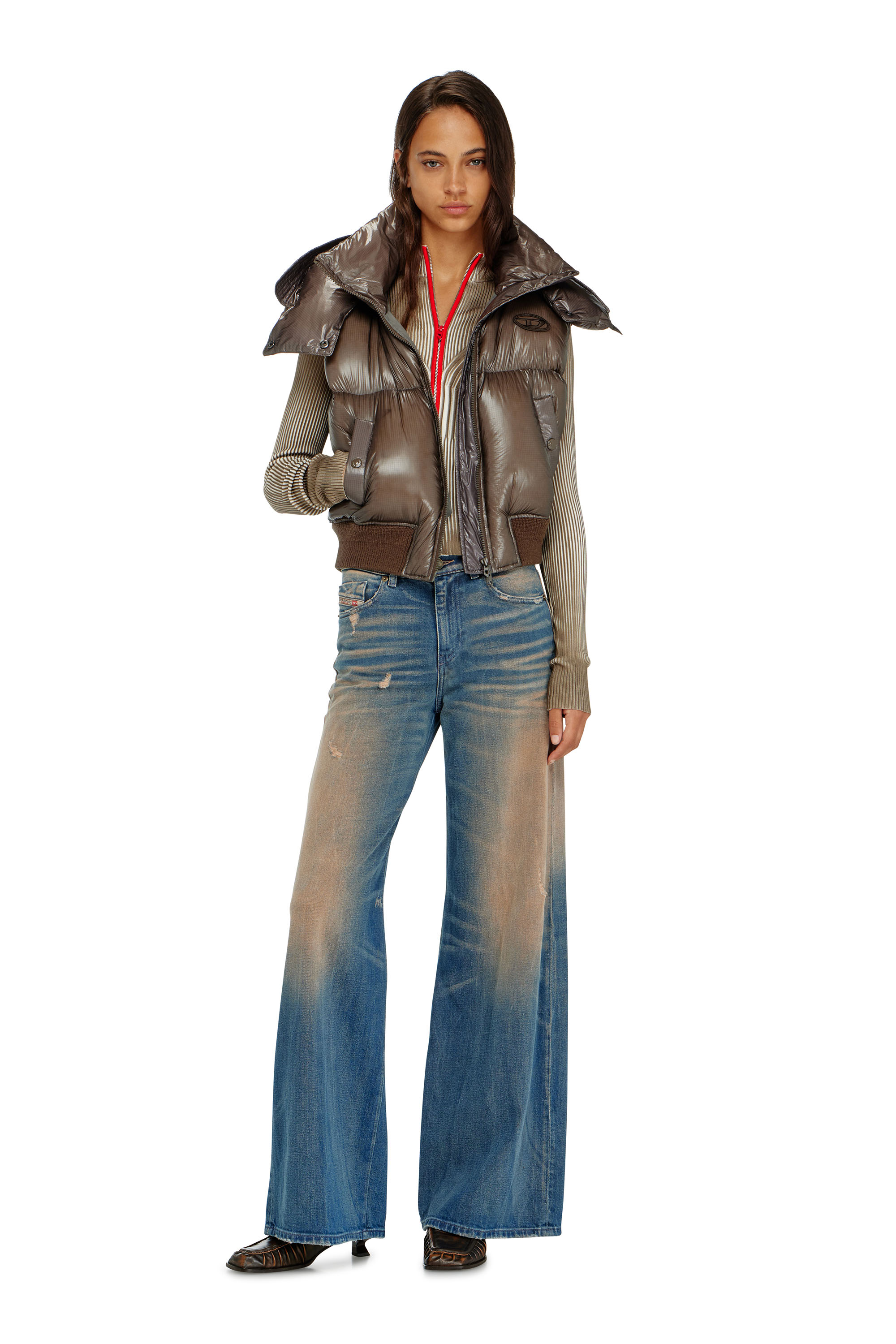 Diesel - W-PEYT-SSL-NEW-T1, Woman's Down vest in ripstop with detachable hood in Brown - 2