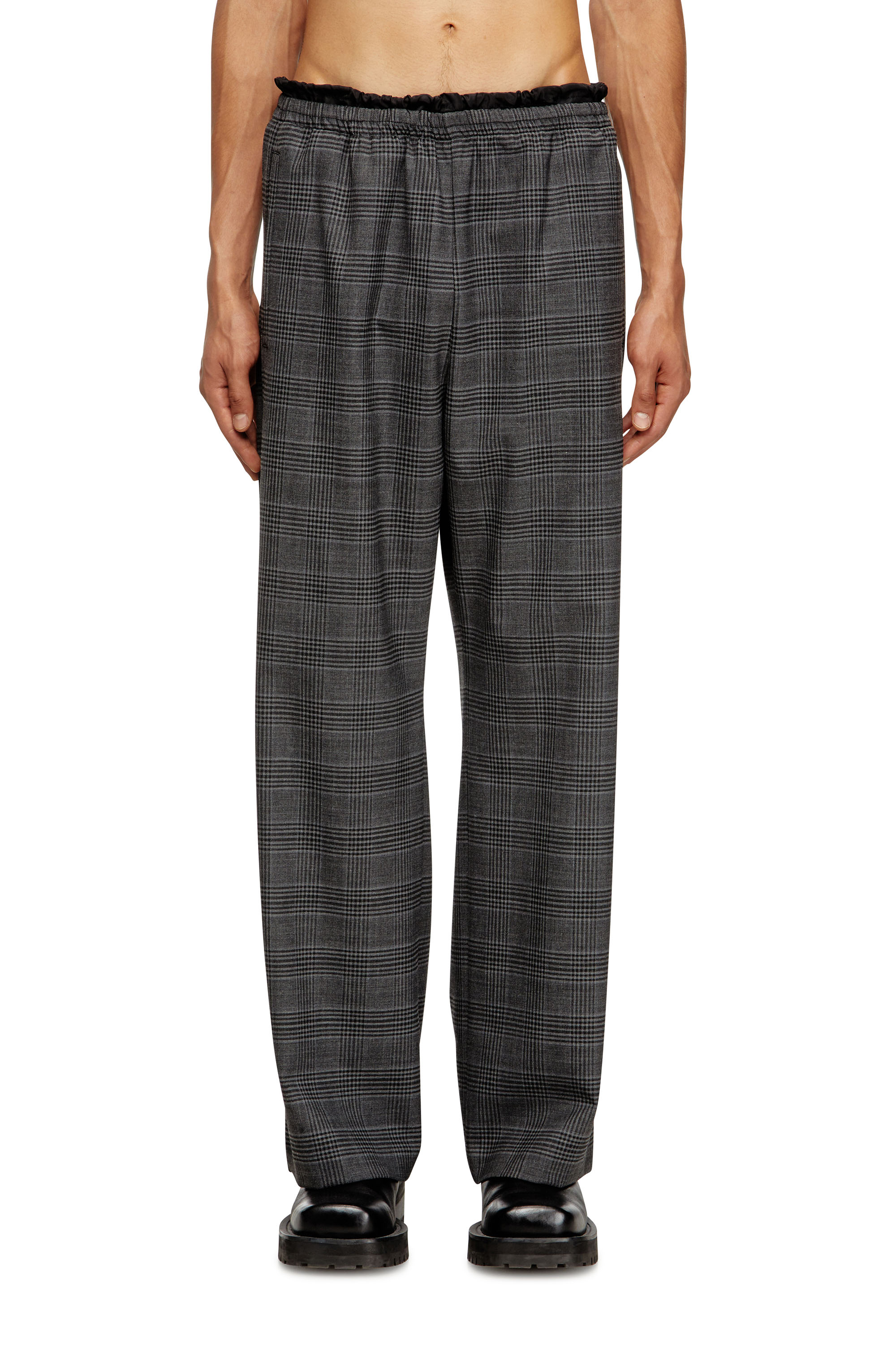 Diesel - P-TILSON, Man's Wool pants with a drawstring waist in Black/Grey - 3