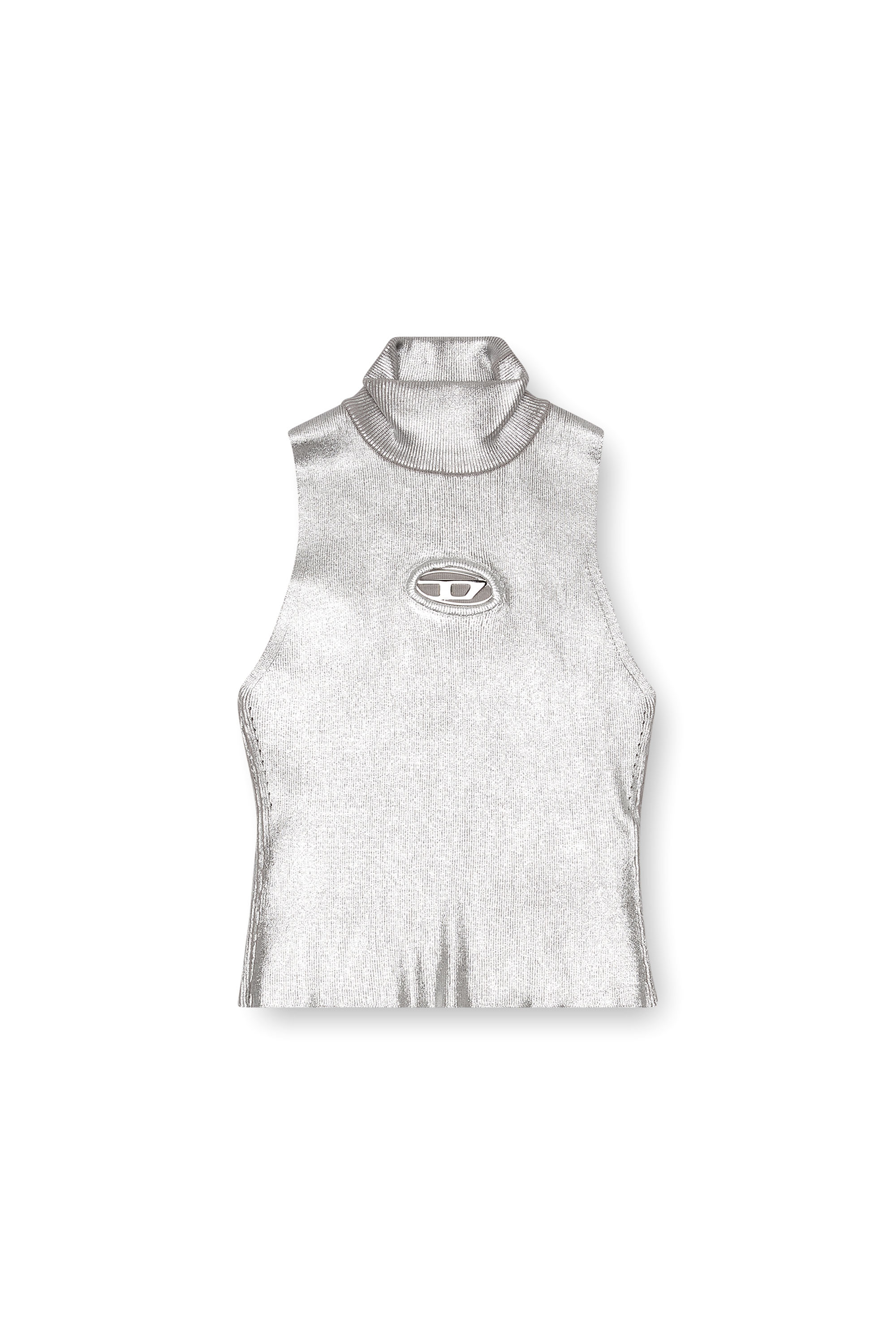 Diesel - M-ONERVAX-TOP, Woman's Tank top in metallic knit in Silver - 5