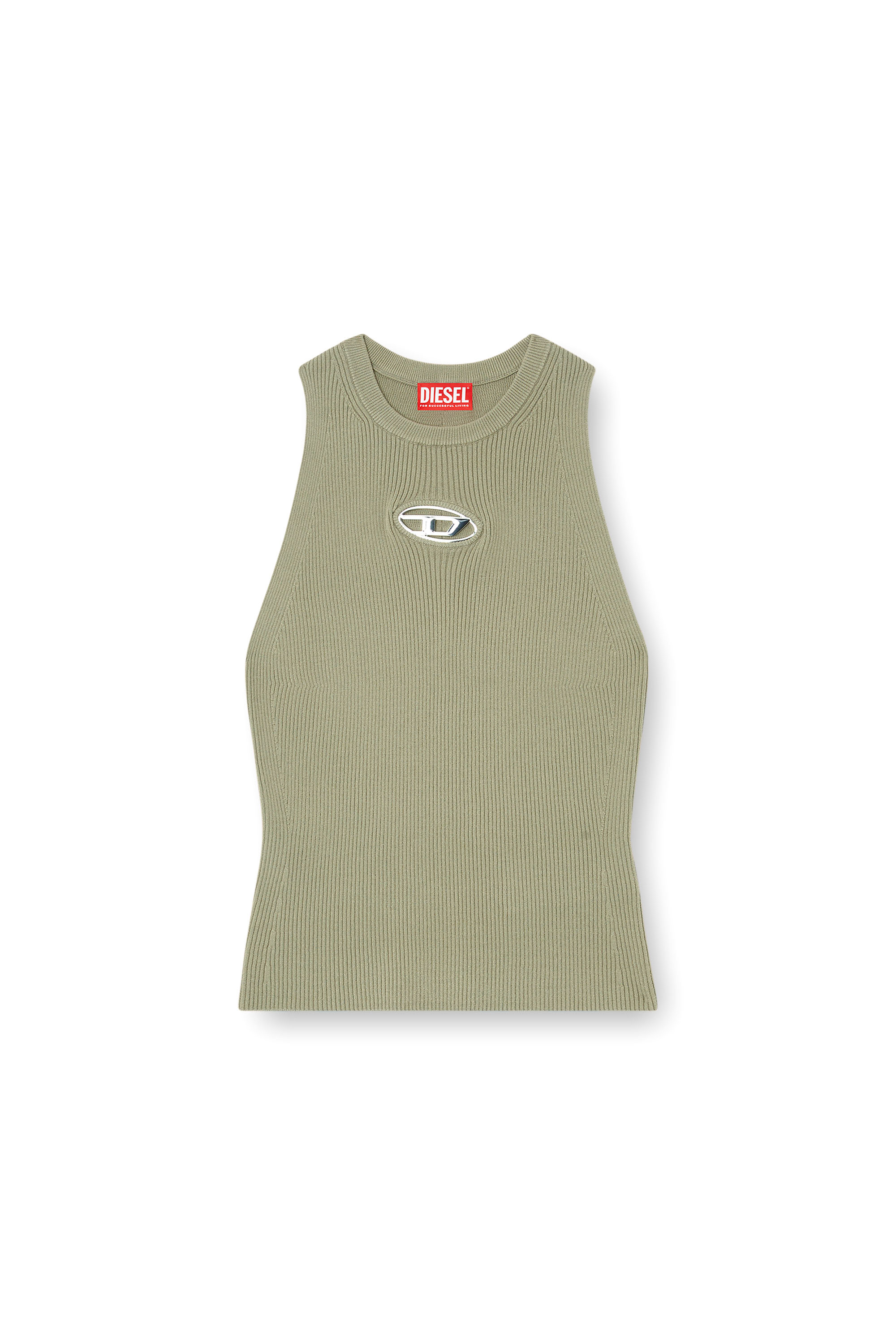 Diesel - M-CADDIX-TOP, Woman's Rib-knit top with small logo plaque in Olive Green - 3