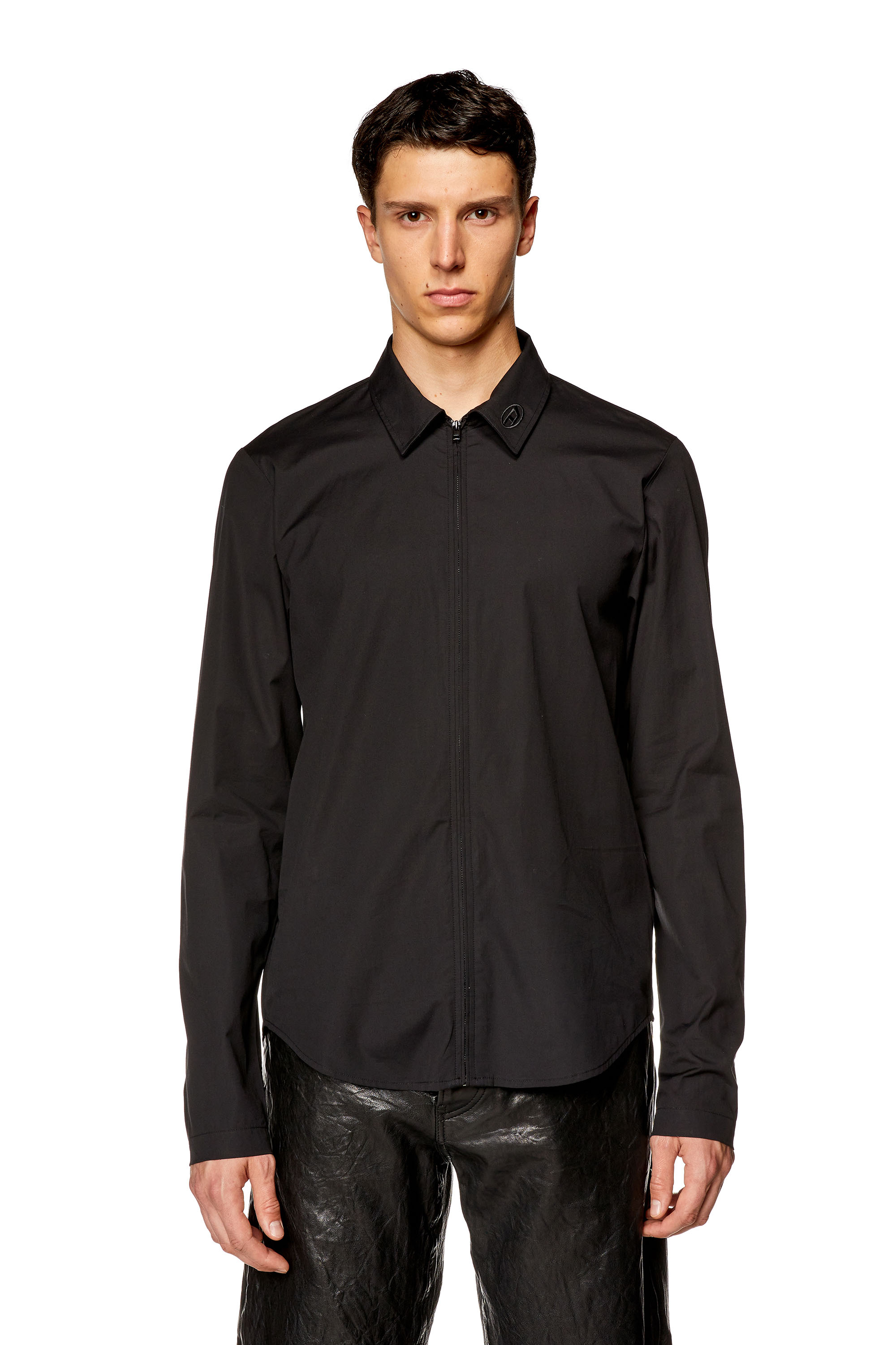 Diesel - S-STUCK, Man's Logo-embroidered zip shirt in Black - 5
