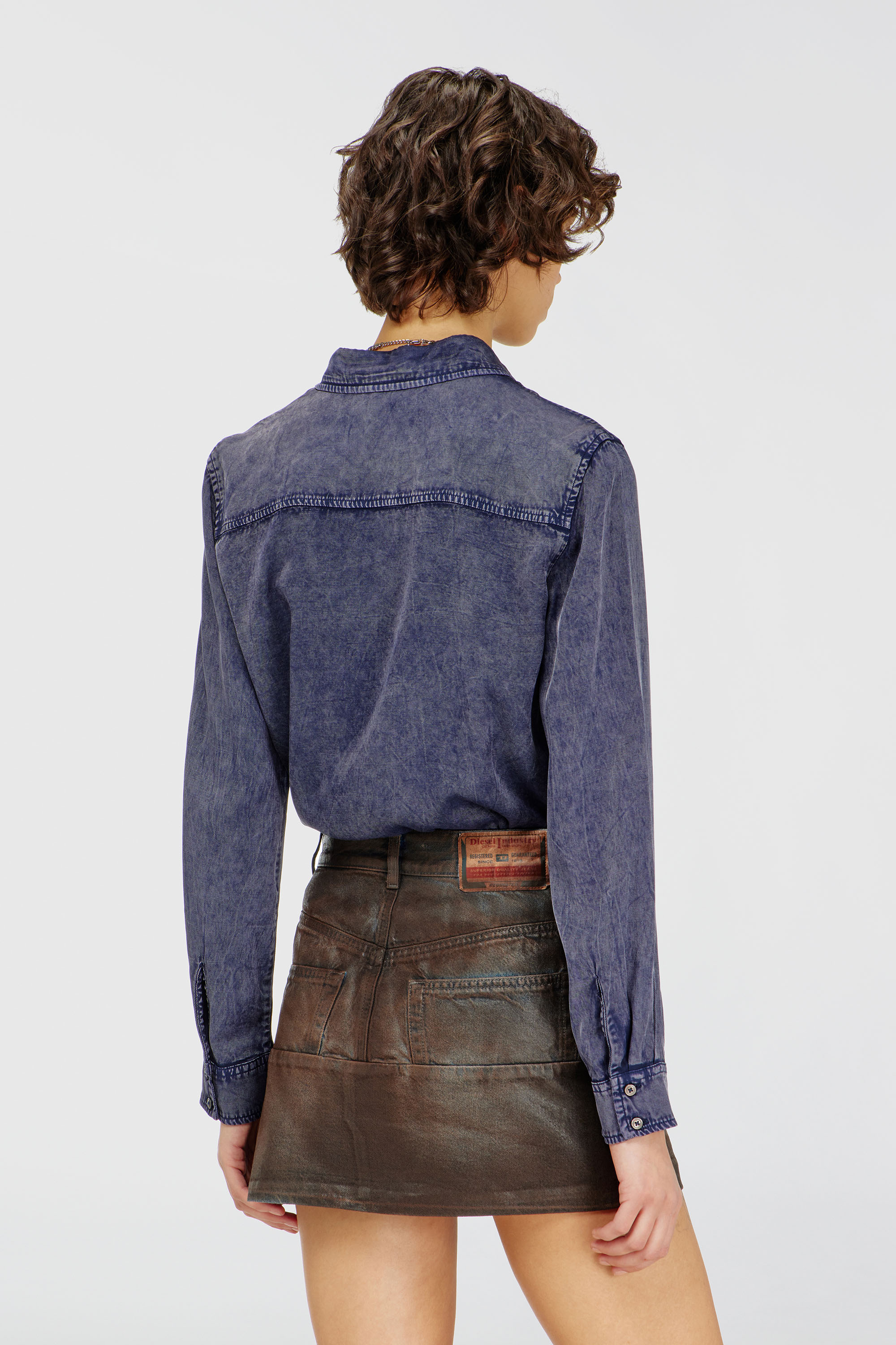 Diesel - C-RONORY-B2, Woman's Fluid shirt in denim-effect viscose in Dark Blue - 4