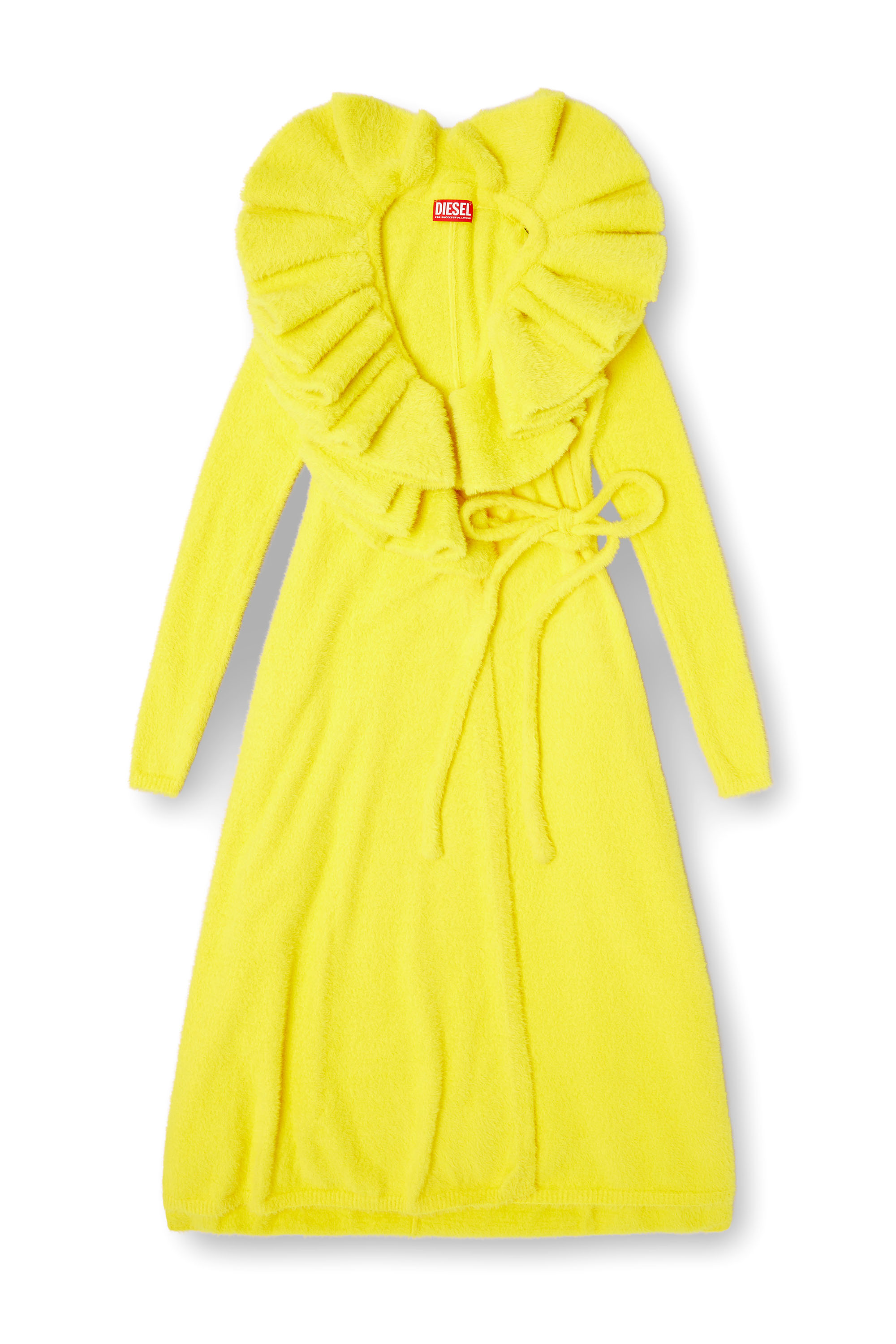 Diesel - M-INGELINA, Woman's Fluffy midi dress with ripple neck in Yellow - 3