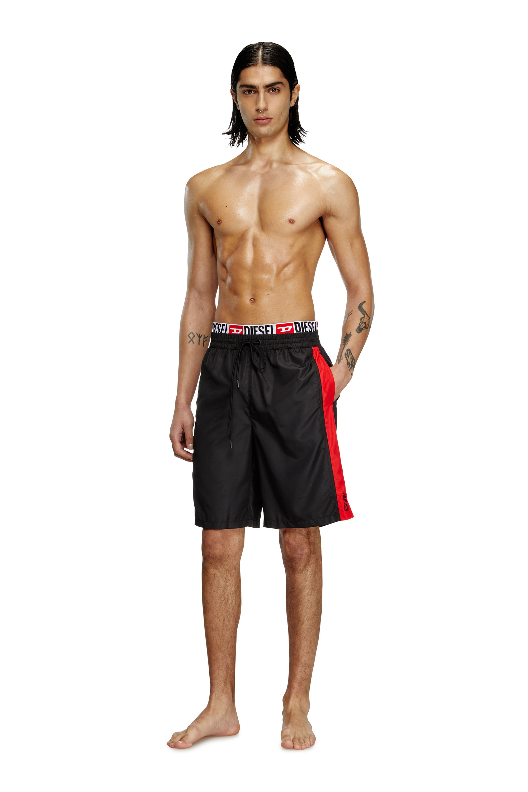 Diesel - DIEGO-53-D-CORE, Man's Board shorts with hybrid waist in Black/Red - 2