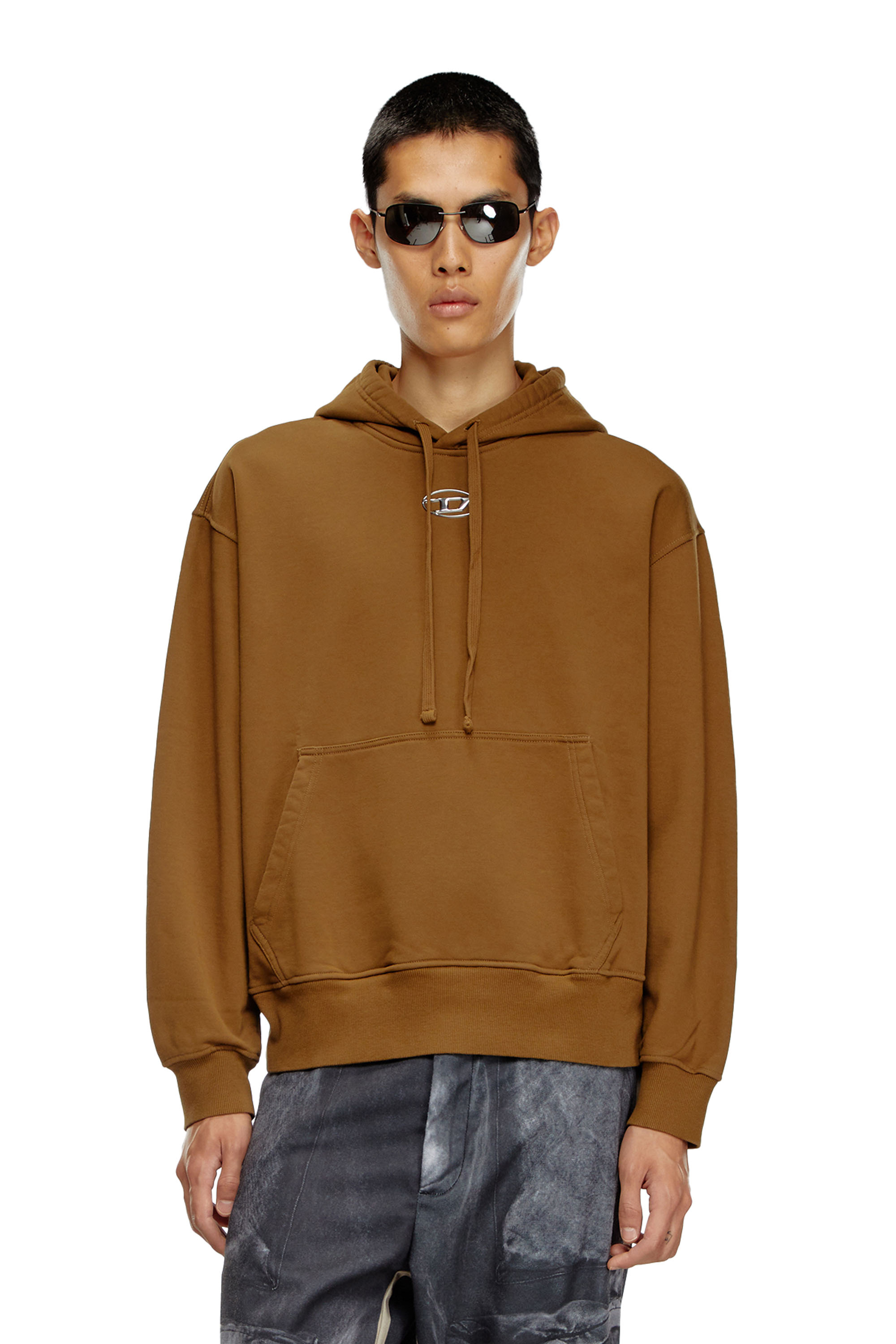 Diesel - S-MACS-HOOD-OD, Man's Oversized hoodie with metallic logo in Brown - 3