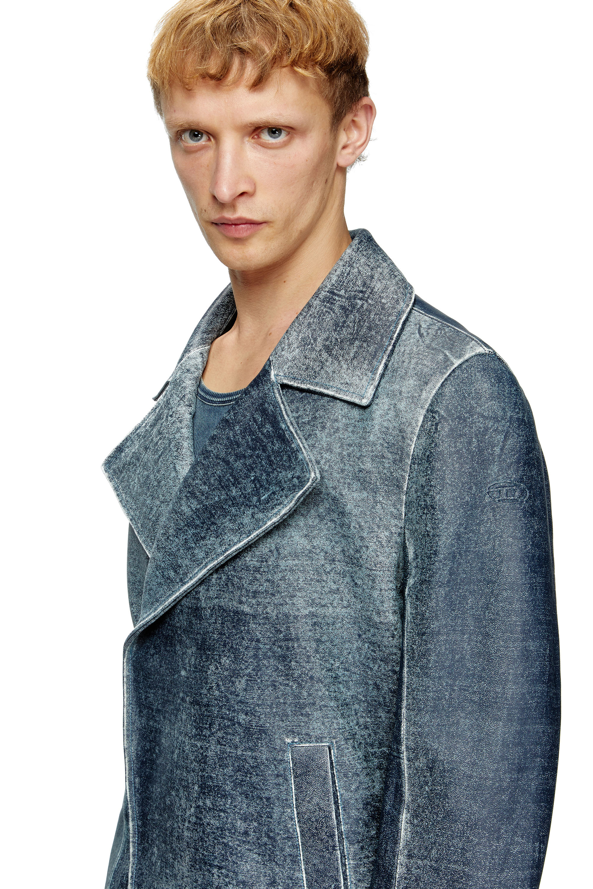 Diesel - L-WERNER, Man's Jacket in denim-treated leather in Dark Blue - 5