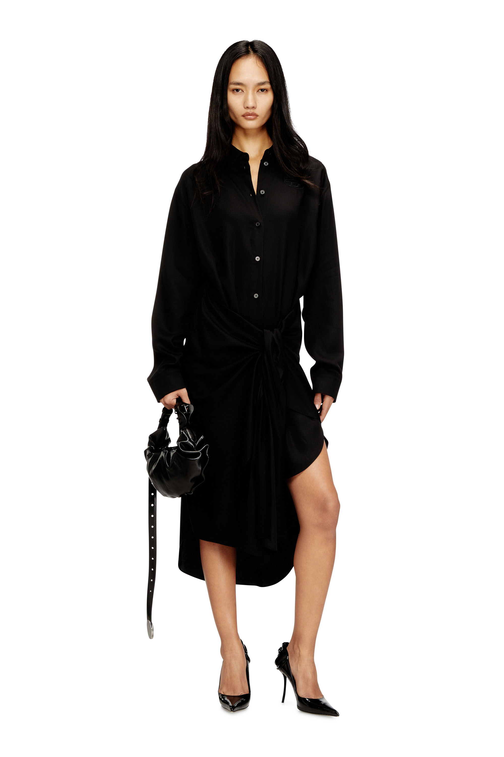 Diesel - D-ILETTA-S1, Woman's Midi shirt dress with twisted detail in Black - 2