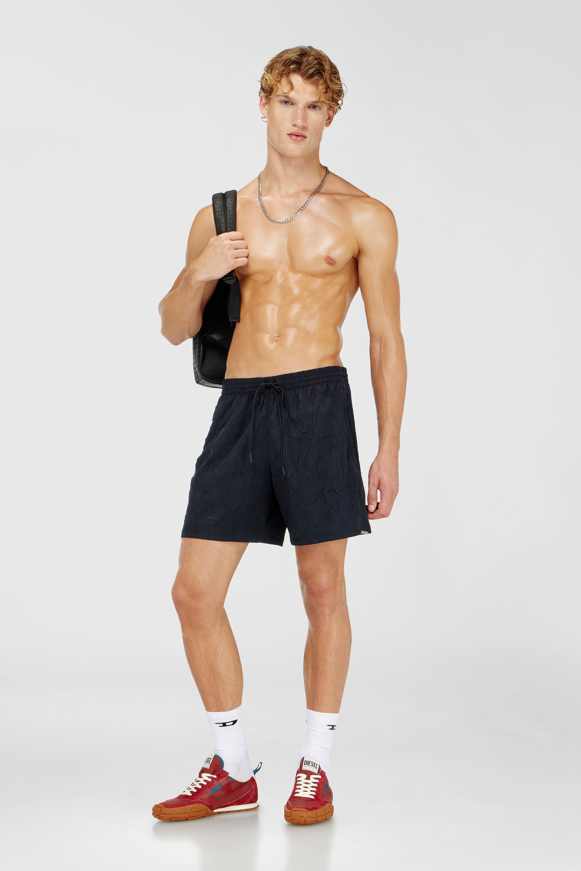 Diesel - CRUZ-41-UTLT, Man's Swim shorts in crinkled shell in Black - 1