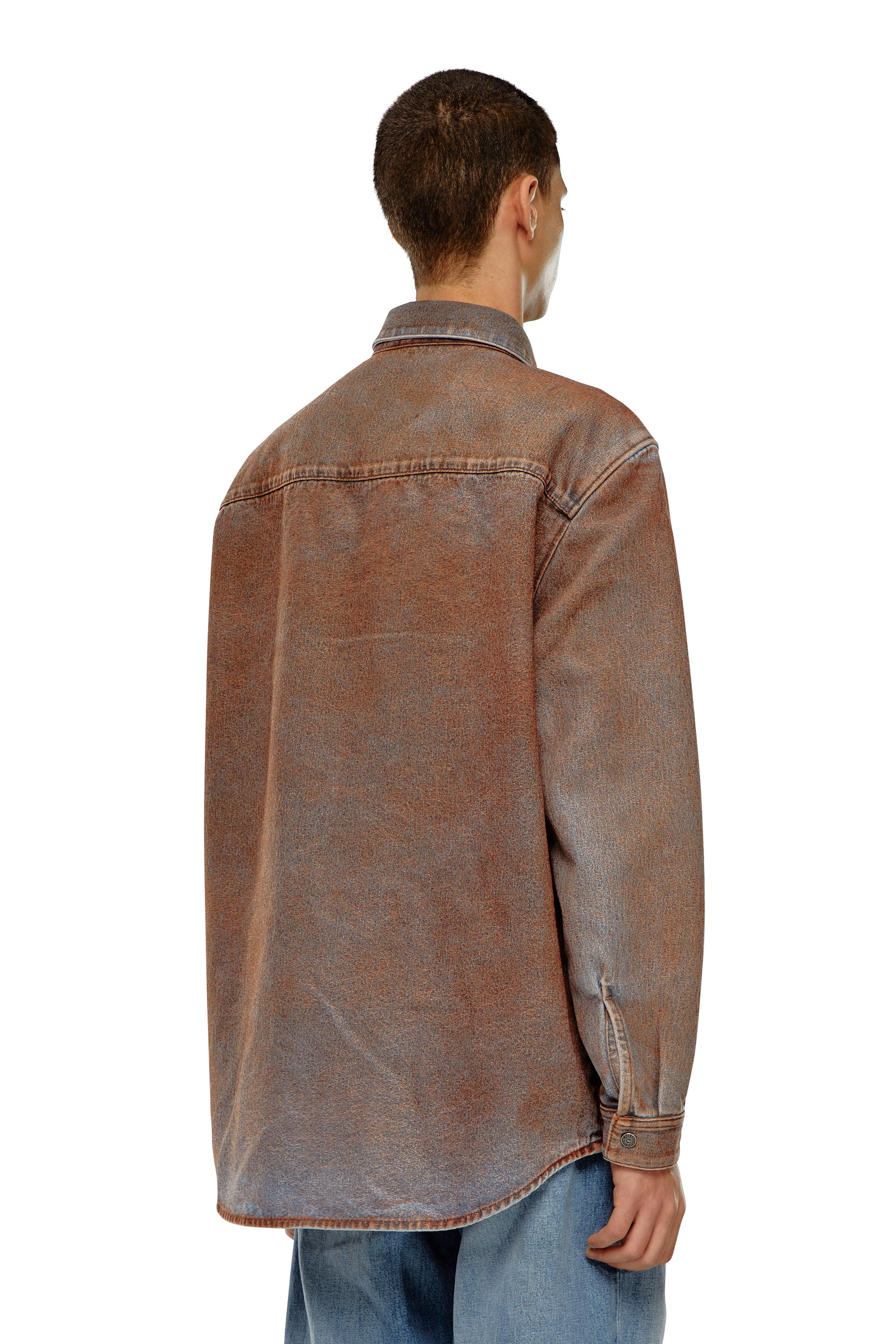 Diesel - D-SIMPLY-OVER-S, Man's Denim shirt with jacquard logo in Blue/Red - 4