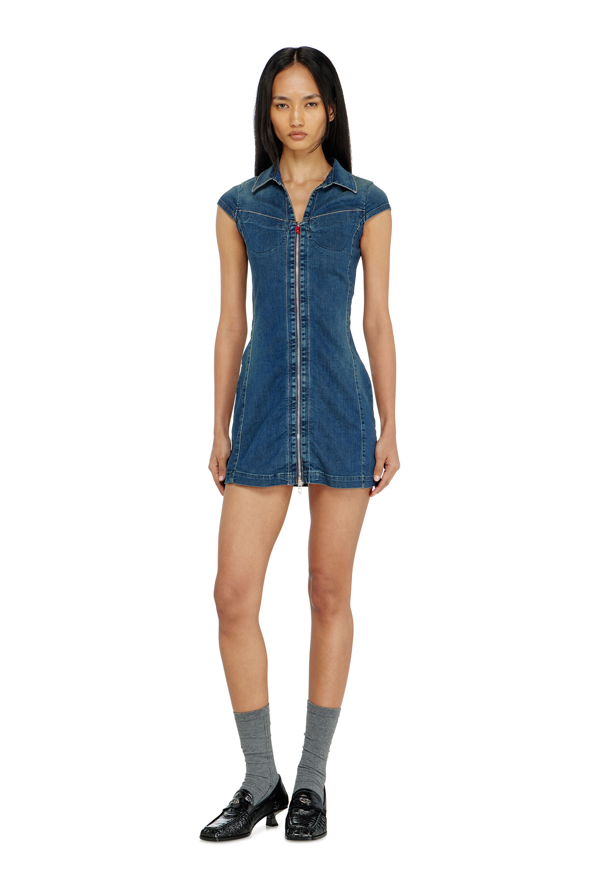 Diesel - DE-LORVYN-S, Woman's Denim shirt dress with full zip in Medium blue - 1