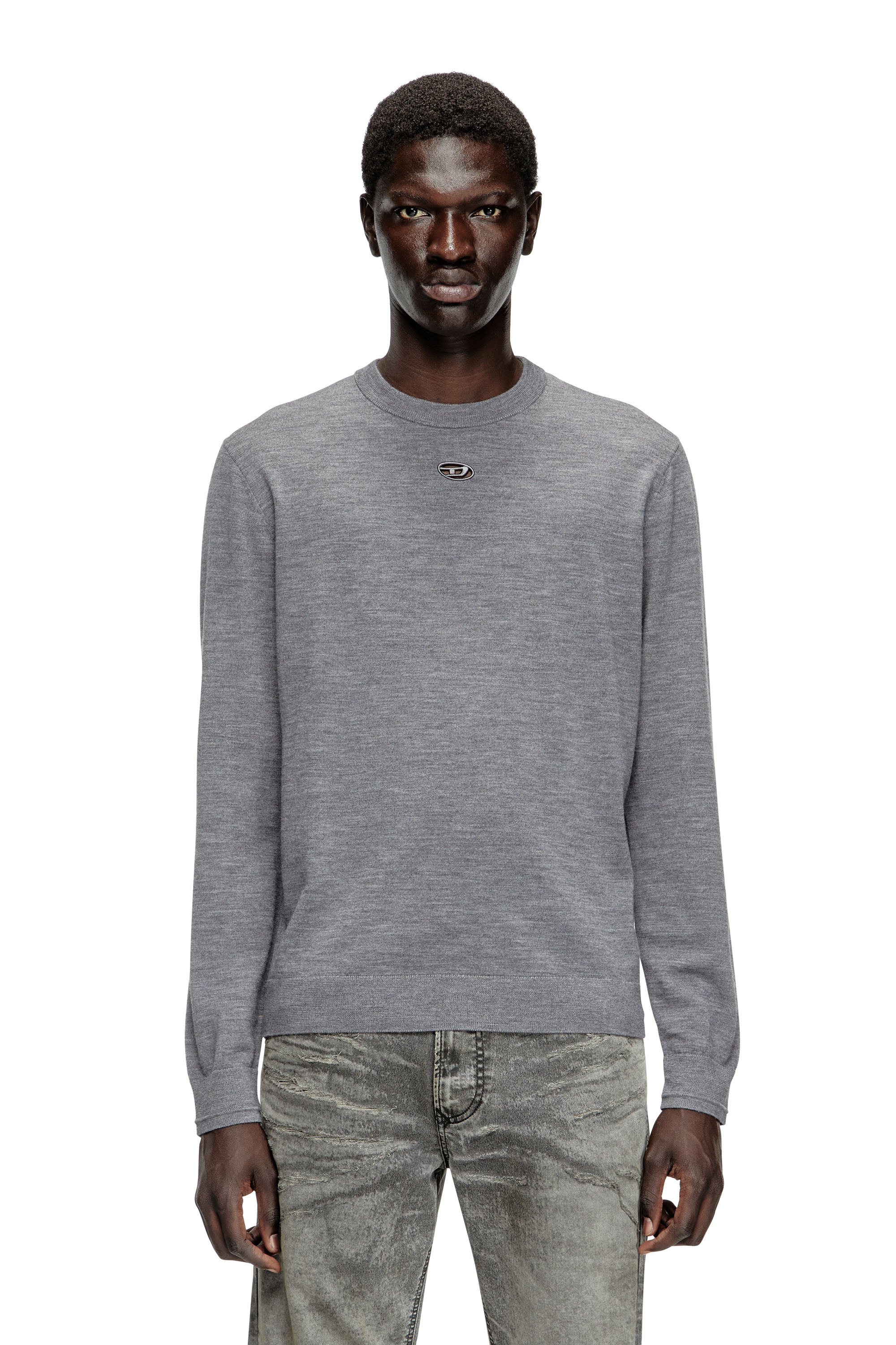 Diesel - K-VALIAM, Man's Wool jumper with cut-out logo in Grey - 3