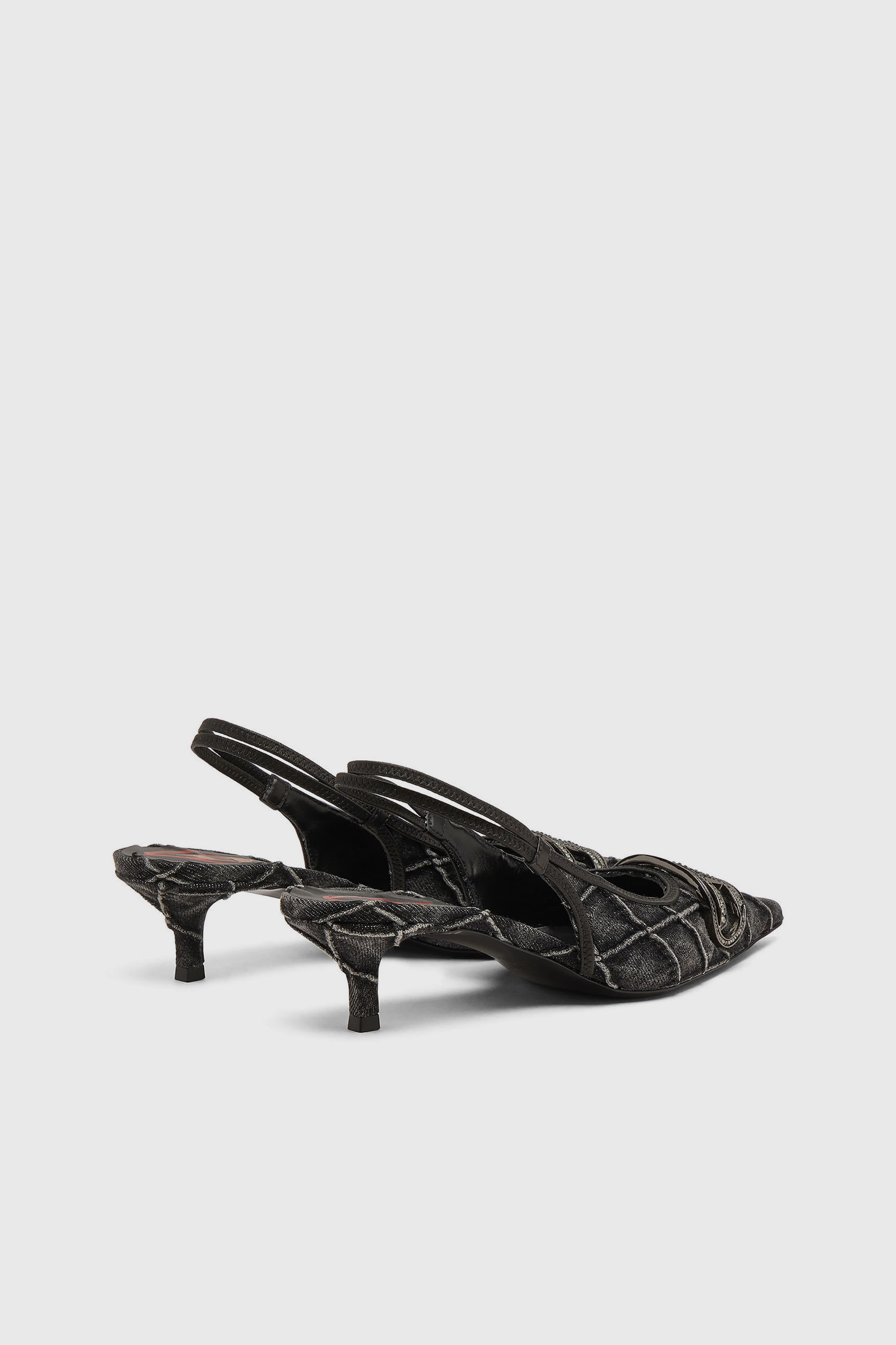 Women's D-Venus-Crystal-logo quilted-denim slingback pumps | Black
