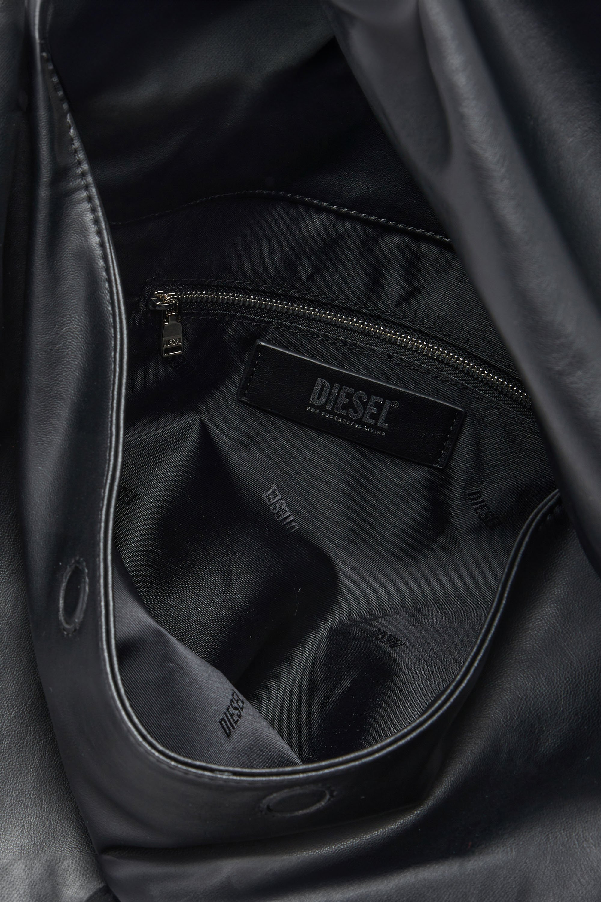 Diesel - GRAB-D HOBO M, Woman Grab-D M-Embellished hobo bag in stretch PU in Black - Image 4