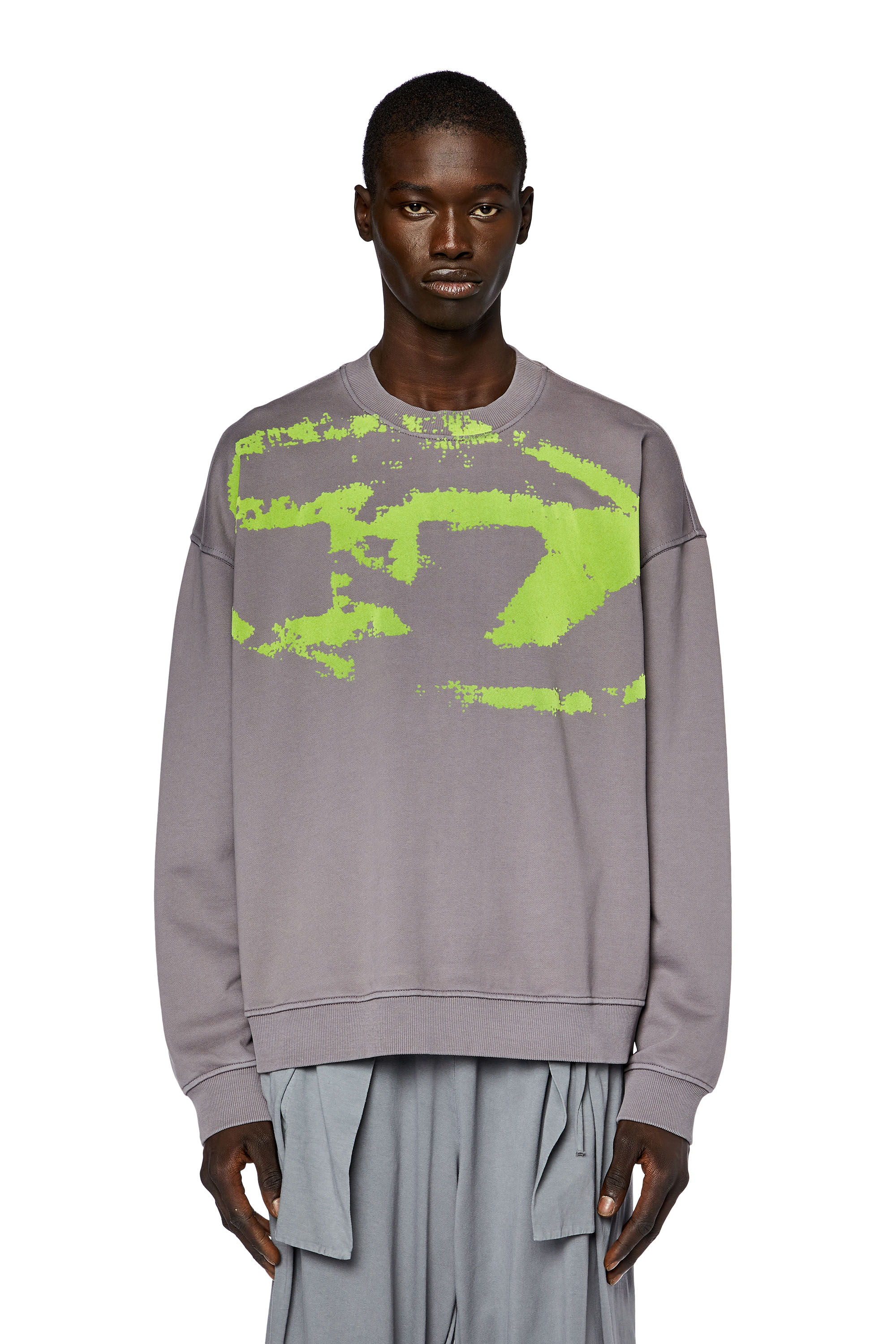Men's Sweatshirt with distressed flocked logo | Grey | Diesel