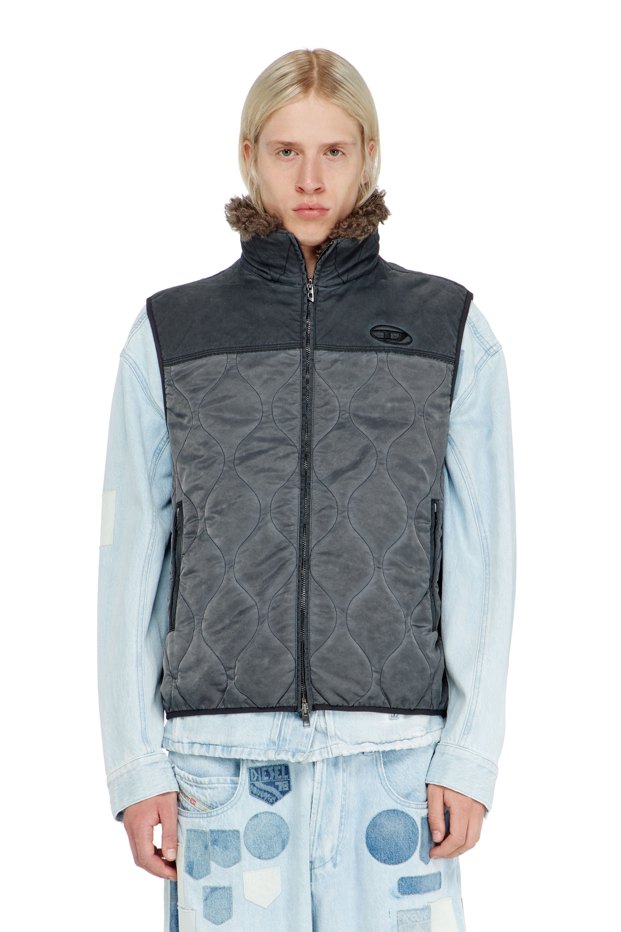 Diesel - J-ALVAR, Man's Quilted vest with fluffy neck lining in null - 5